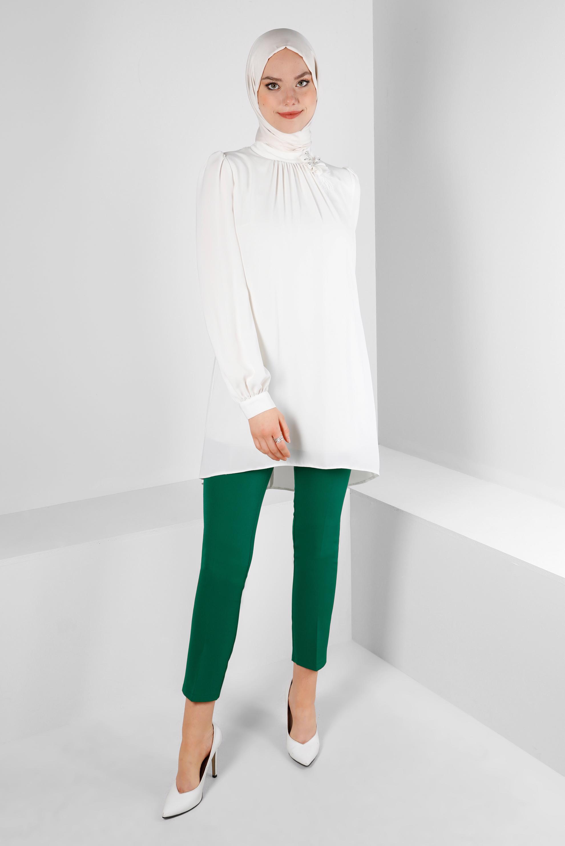 Tesettür giyim YEŞİL DAR PAÇA ÇİFT DÜĞMELİ PANTOLON 70505