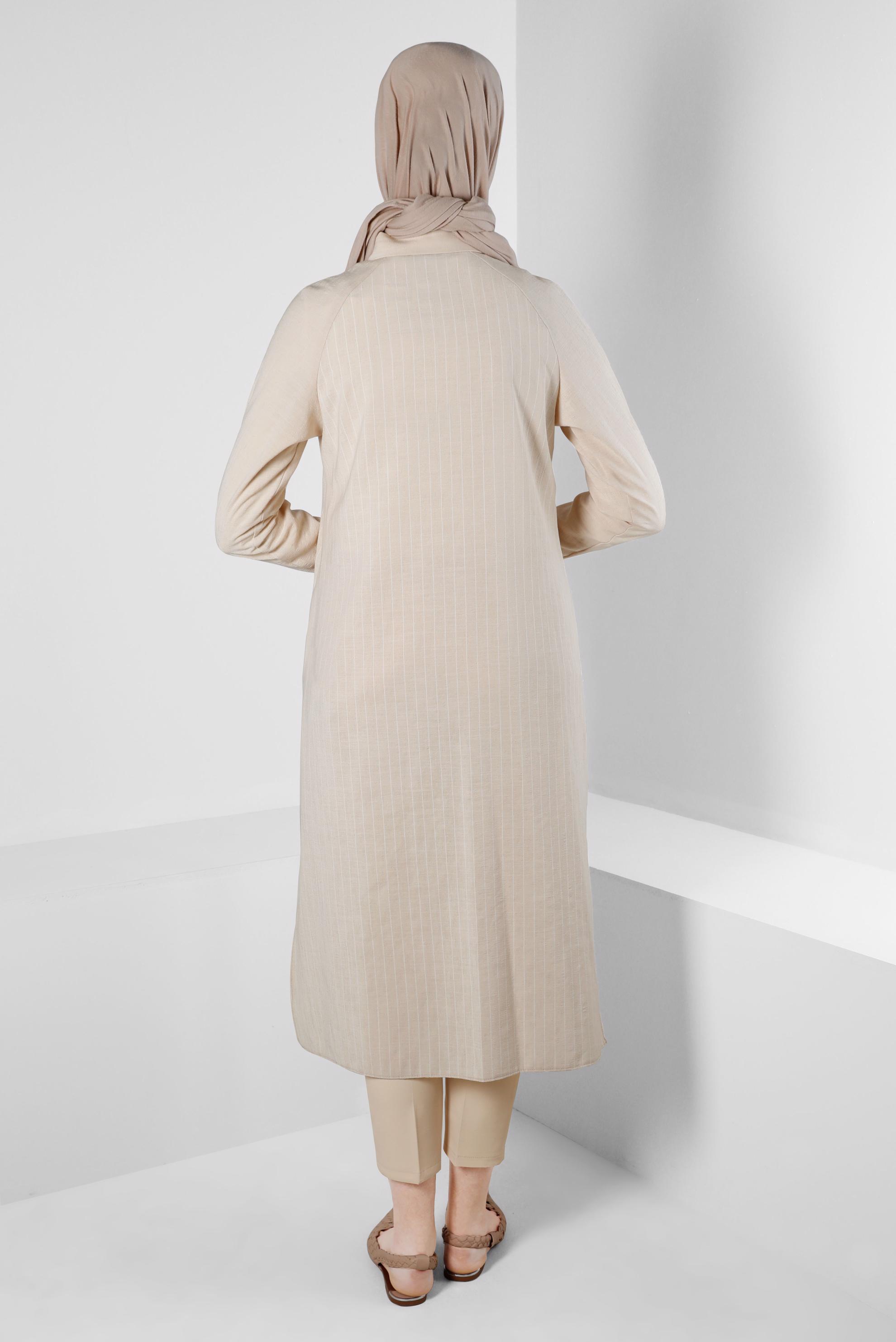 Tesettür giyim EKRU DAR PAÇA ÇİFT DÜĞMELİ PANTOLON 70505