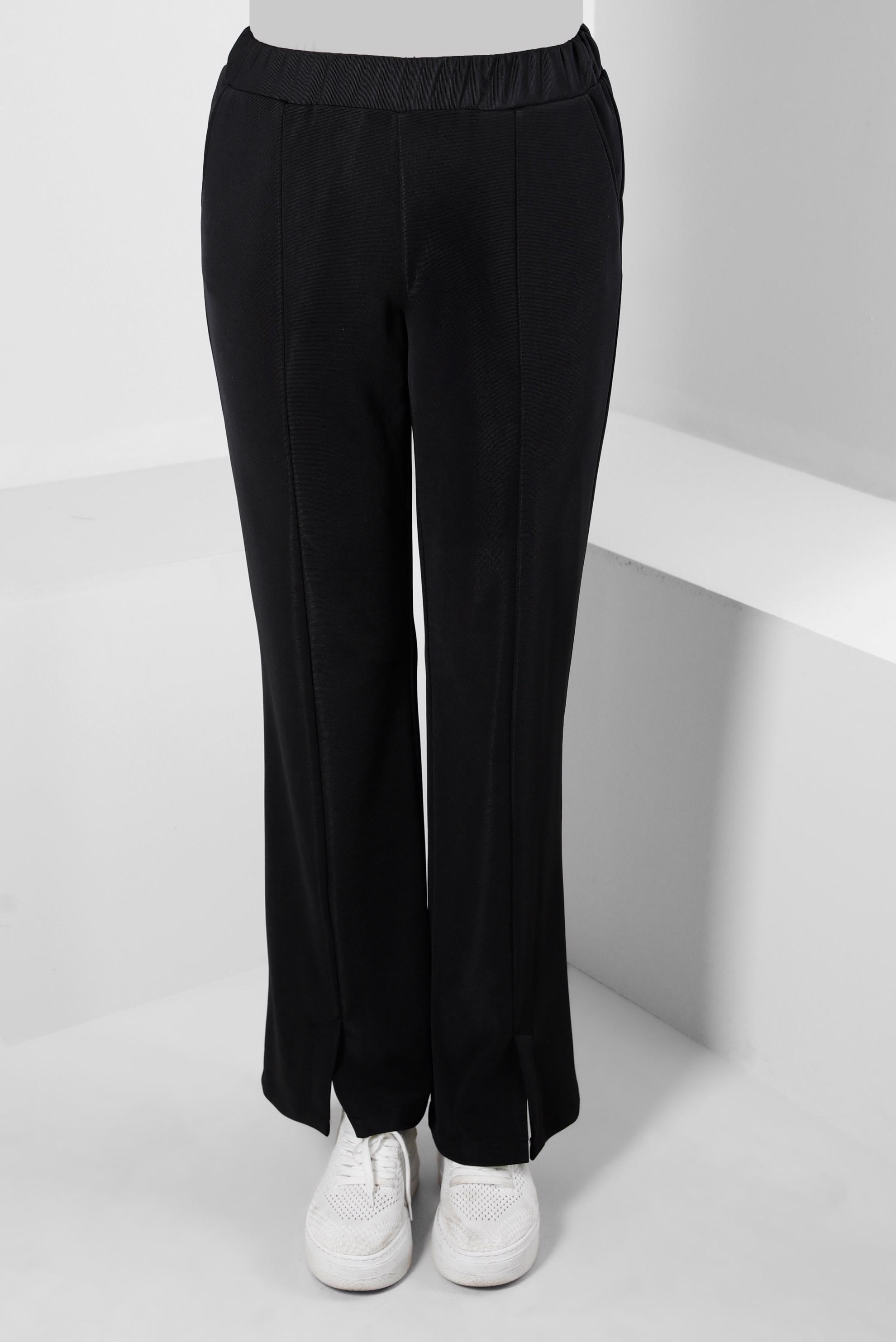 Tesettür giyim SİYAH BELİ LASTİKLİ YIRTMAÇ DETAYLI PANTOLON 70506