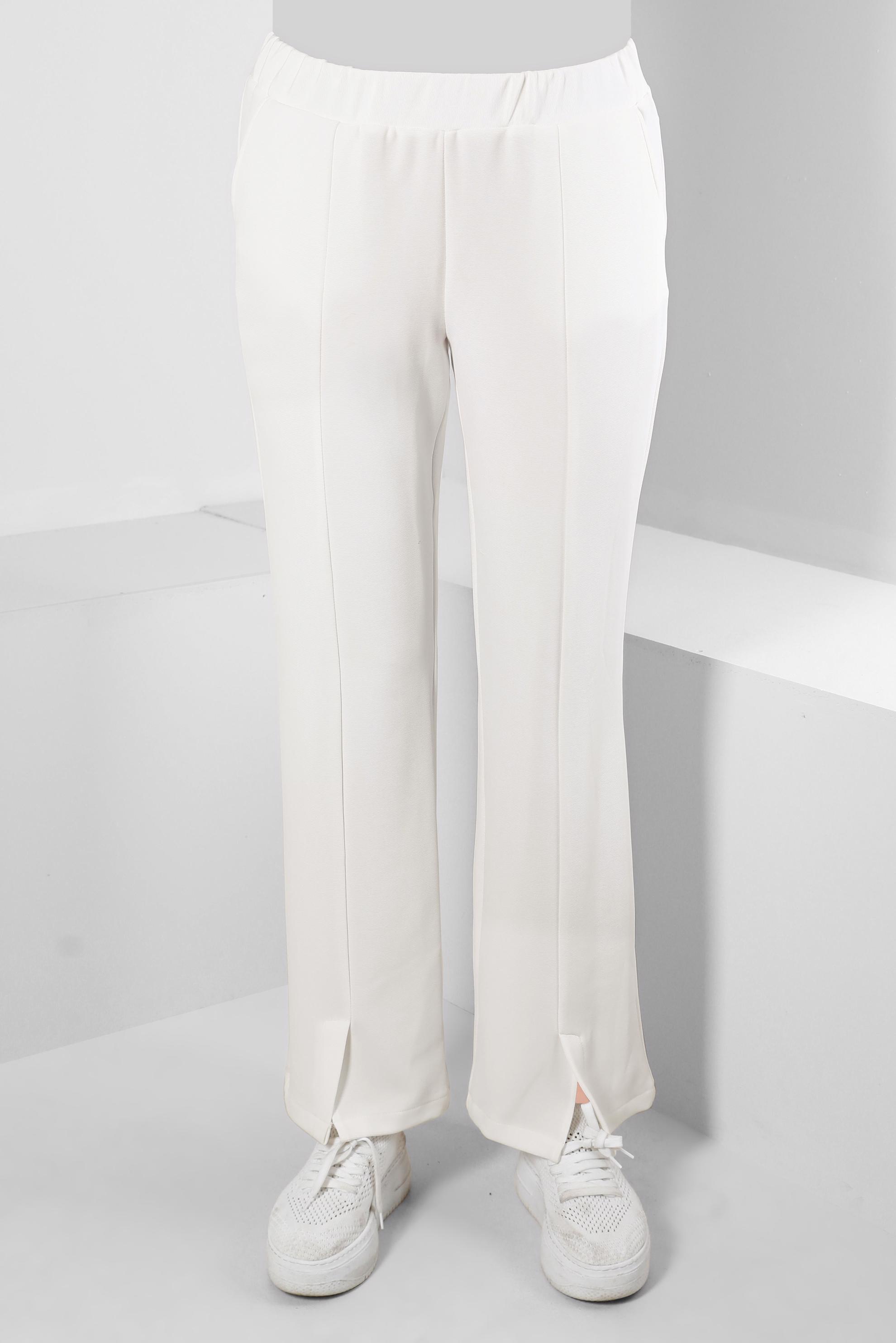 Tesettür giyim BEYAZ BELİ LASTİKLİ YIRTMAÇ DETAYLI PANTOLON 70506