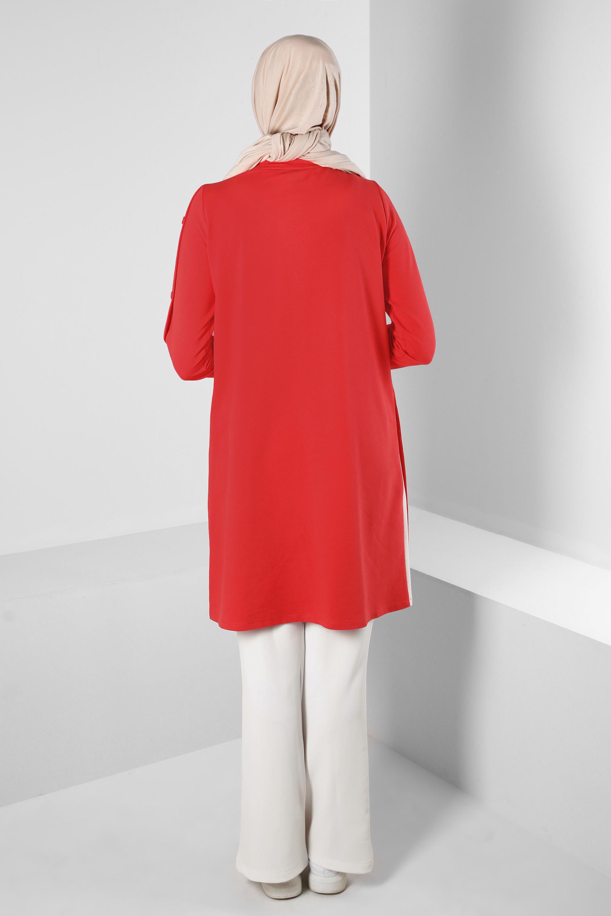 Tesettür giyim BEYAZ BELİ LASTİKLİ YIRTMAÇ DETAYLI PANTOLON 70506