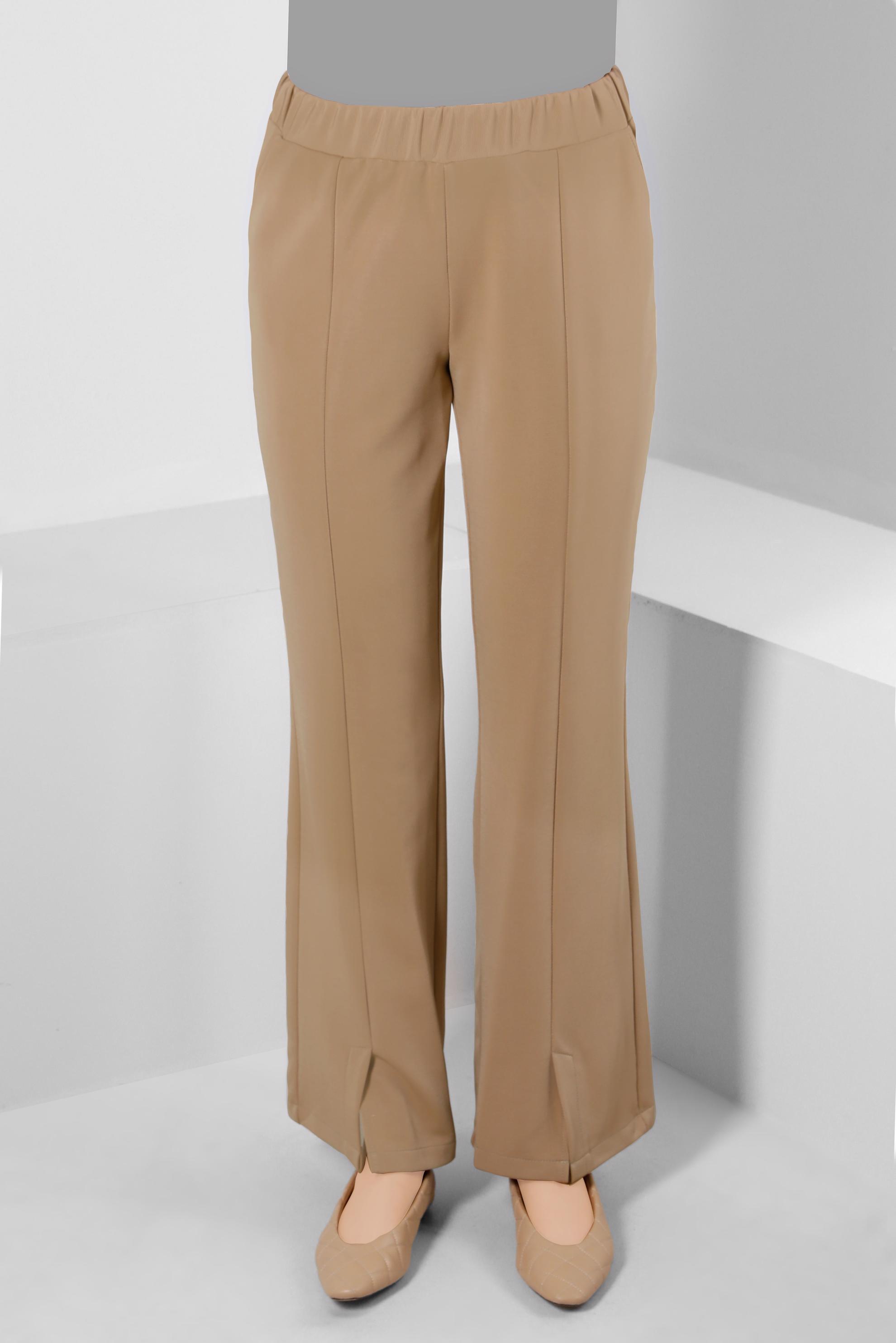 Tesettür giyim KAHVE BELİ LASTİKLİ YIRTMAÇ DETAYLI PANTOLON 70506