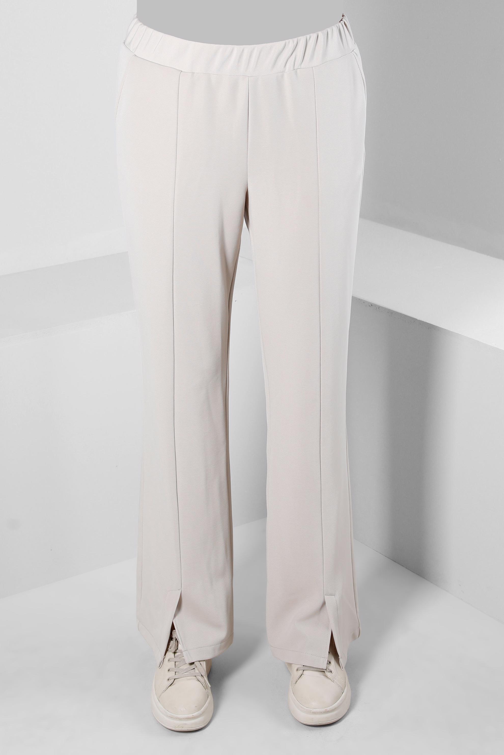 Tesettür giyim BEJ BELİ LASTİKLİ YIRTMAÇ DETAYLI PANTOLON 70506