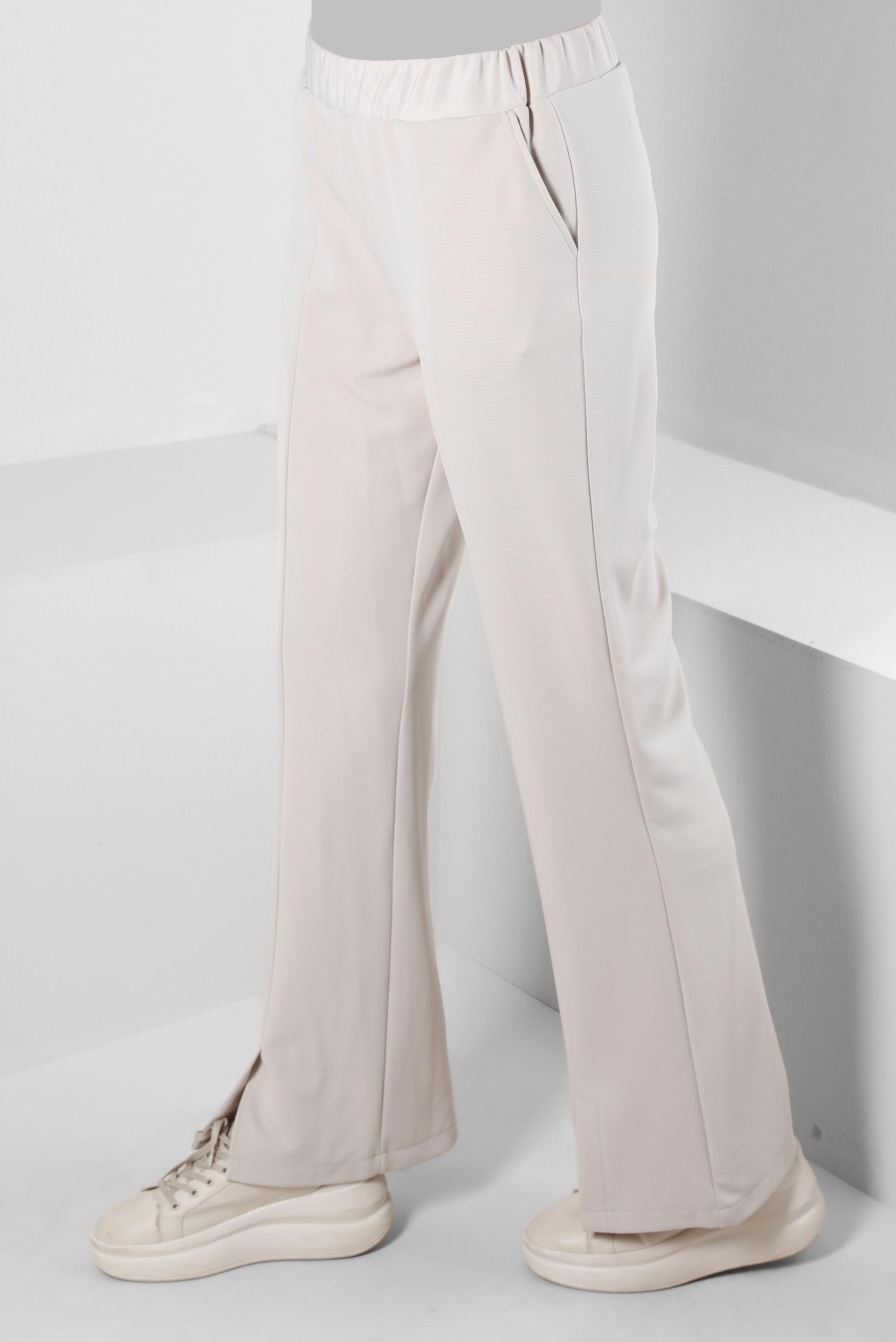 Tesettür giyim BEJ BELİ LASTİKLİ YIRTMAÇ DETAYLI PANTOLON 70506