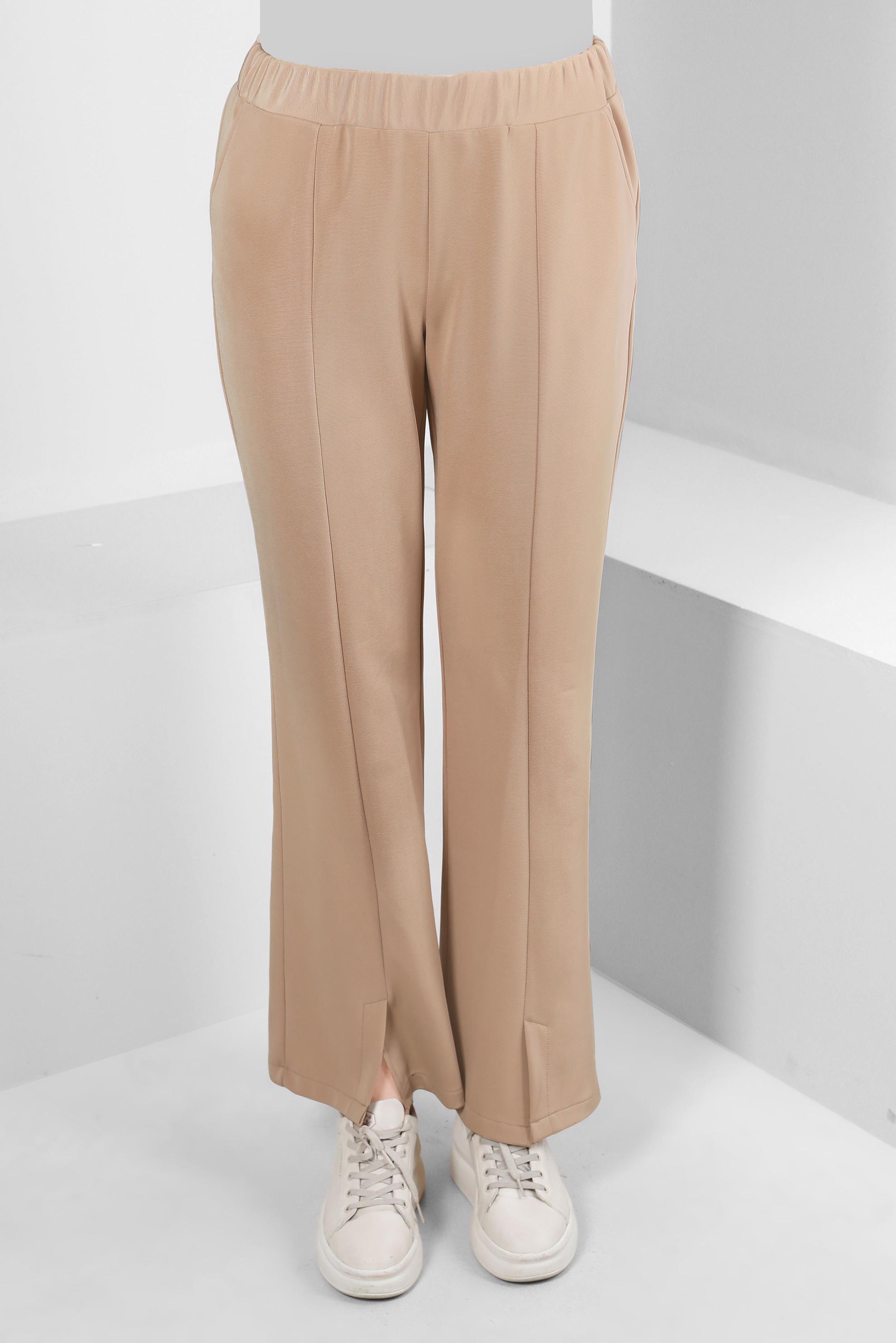Tesettür giyim KUM BELİ LASTİKLİ YIRTMAÇ DETAYLI PANTOLON 70506