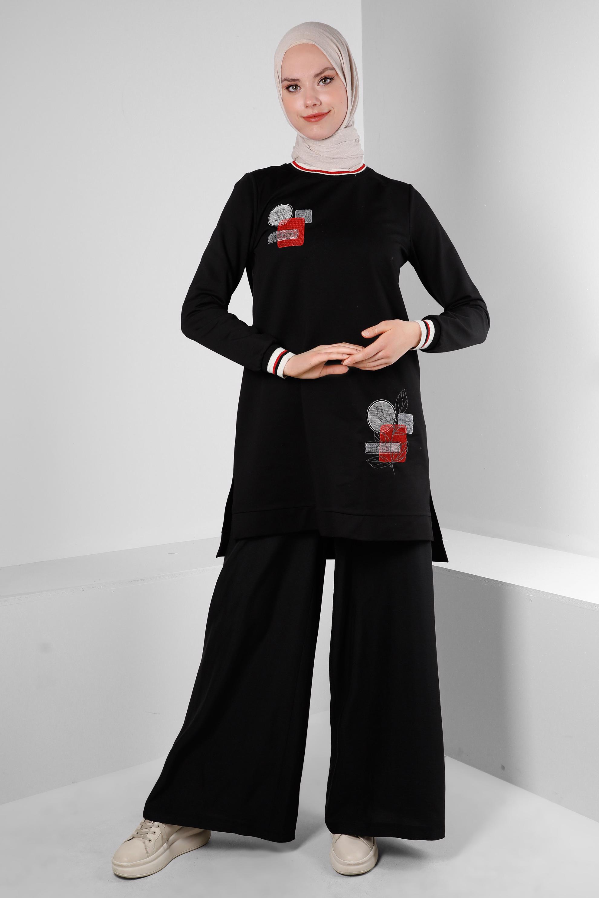 Tesettür giyim SİYAH GENİŞ PAÇA BELİ LASTİKLİ PANTOLON 70507