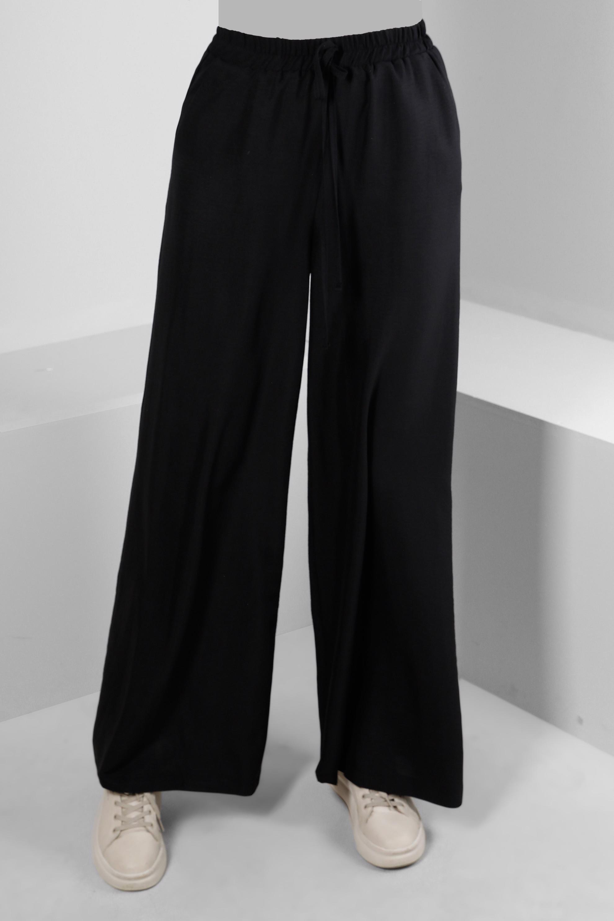Tesettür giyim SİYAH GENİŞ PAÇA BELİ LASTİKLİ PANTOLON 70507