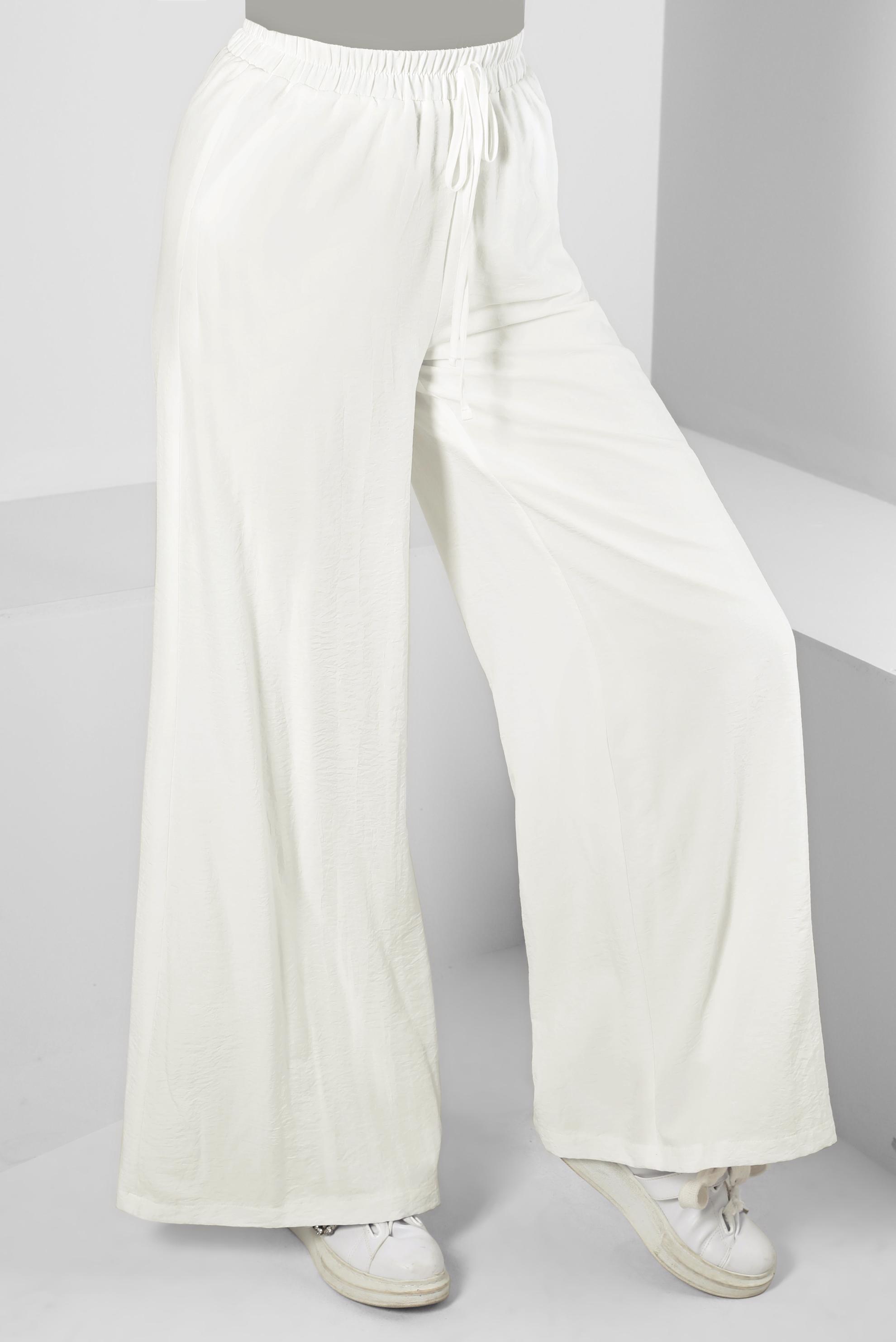 Tesettür giyim BEYAZ GENİŞ PAÇA BELİ LASTİKLİ PANTOLON 70507