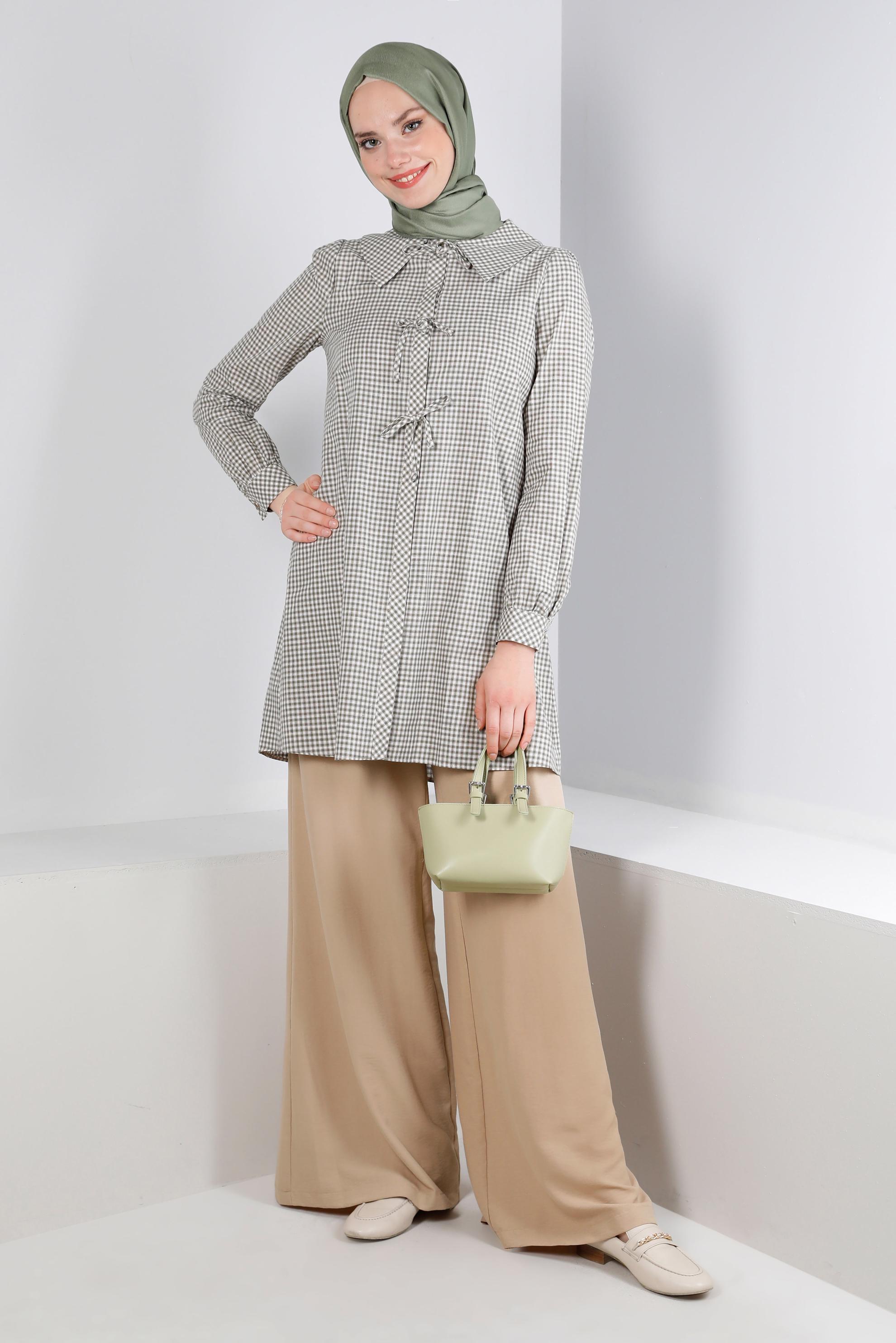 Tesettür giyim BEJ GENİŞ PAÇA BELİ LASTİKLİ PANTOLON 70507