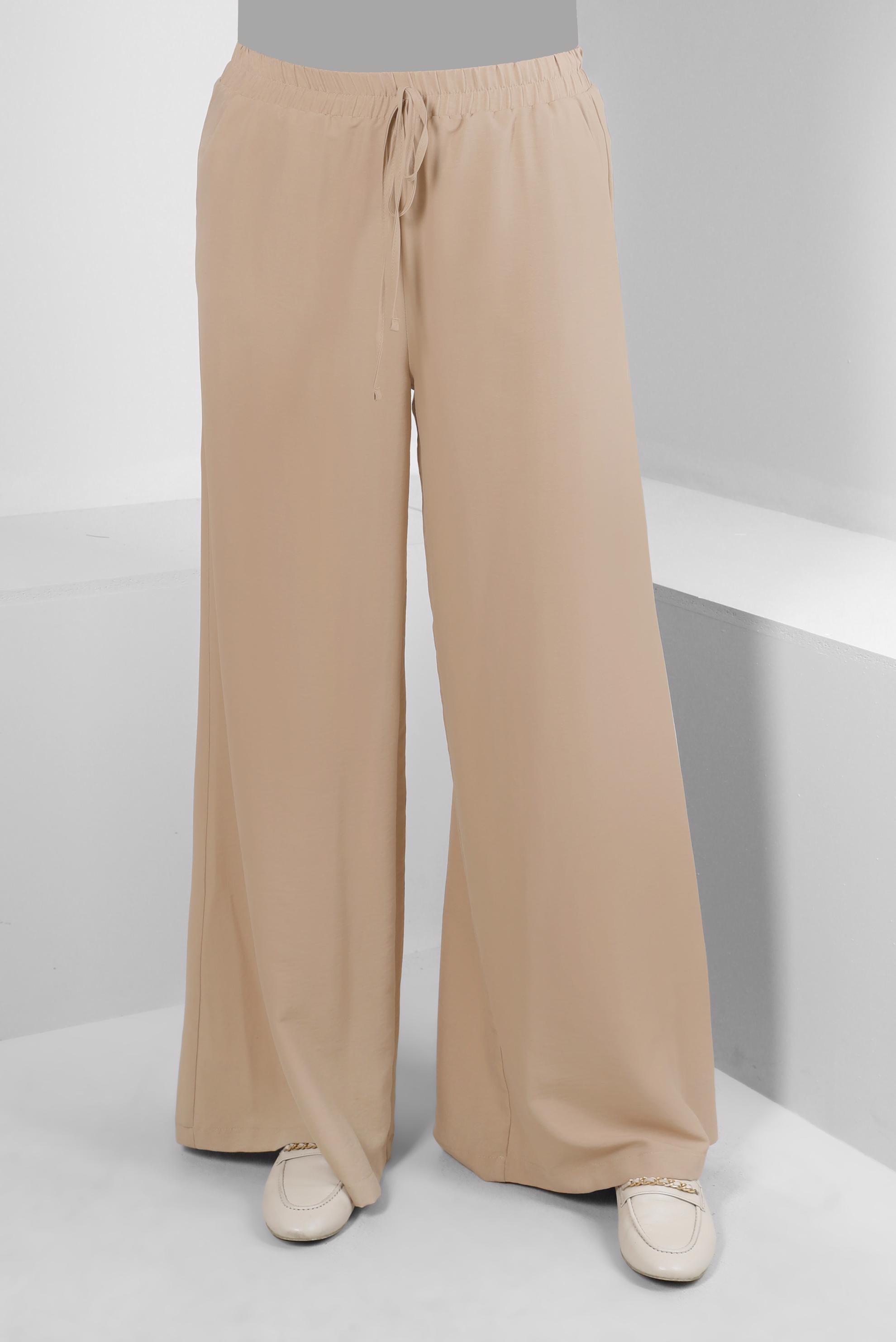 Tesettür giyim BEJ GENİŞ PAÇA BELİ LASTİKLİ PANTOLON 70507