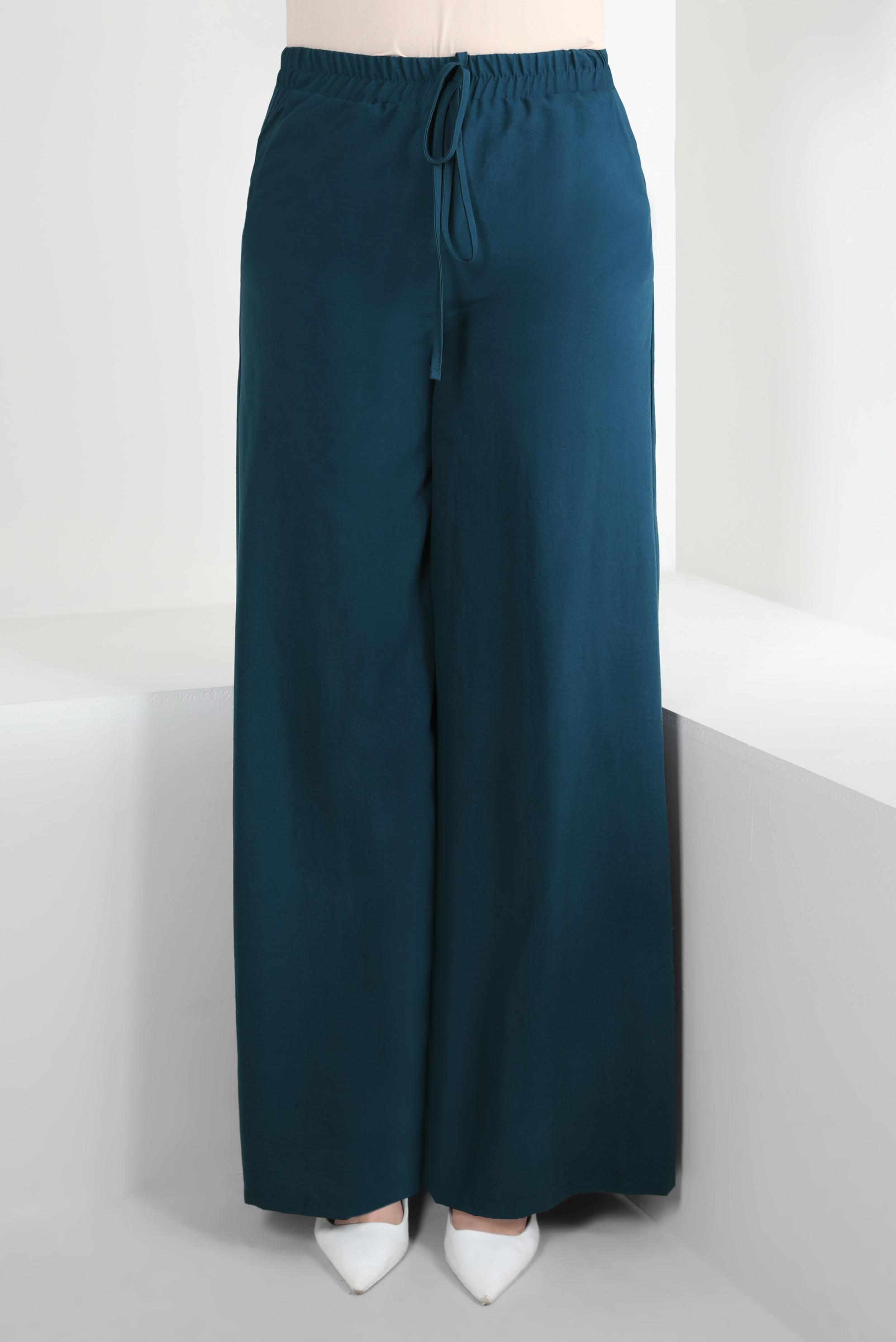 Tesettür giyim MAVİ GENİŞ PAÇA BELİ LASTİKLİ PANTOLON 70507