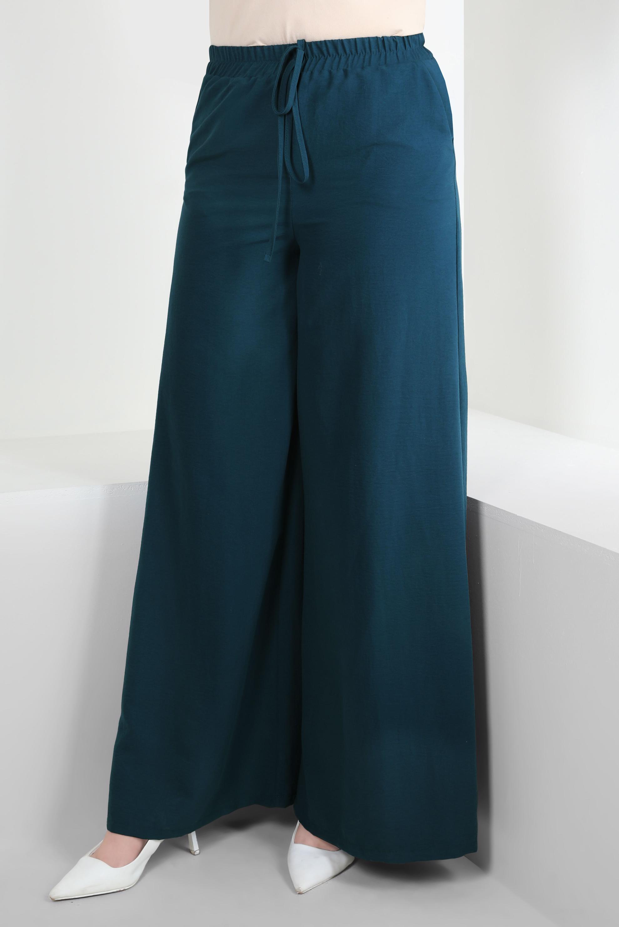 Tesettür giyim MAVİ GENİŞ PAÇA BELİ LASTİKLİ PANTOLON 70507