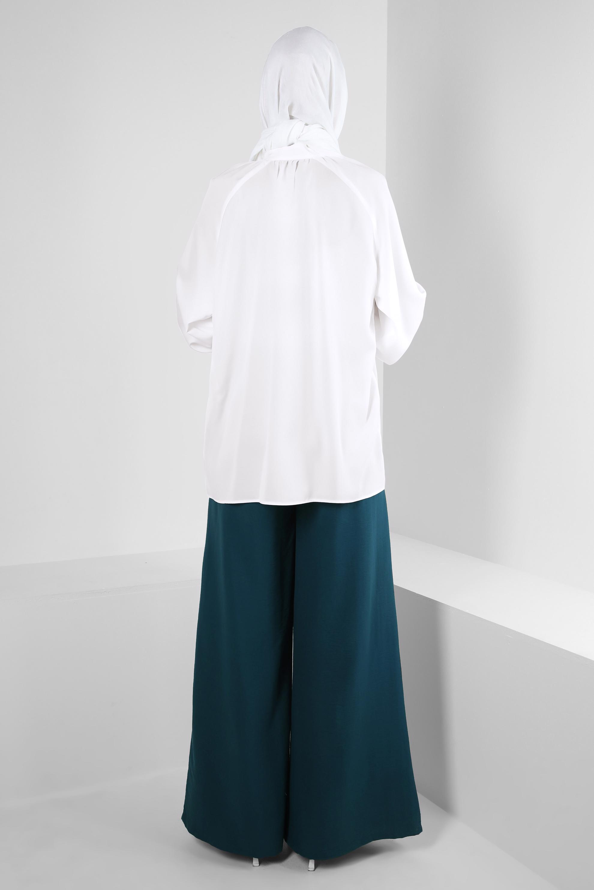 Tesettür giyim MAVİ GENİŞ PAÇA BELİ LASTİKLİ PANTOLON 70507