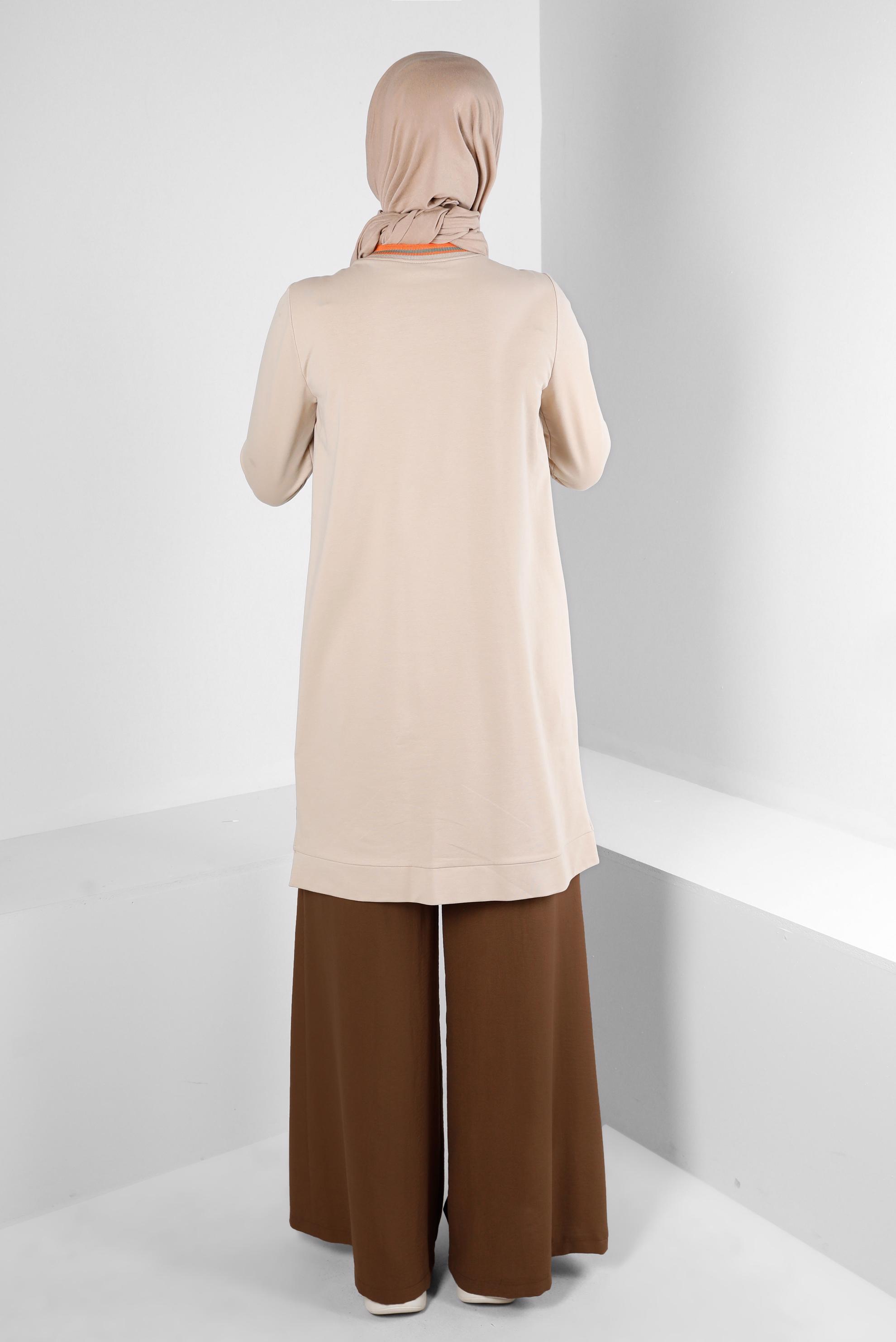 Tesettür giyim KAHVE GENİŞ PAÇA BELİ LASTİKLİ PANTOLON 70507