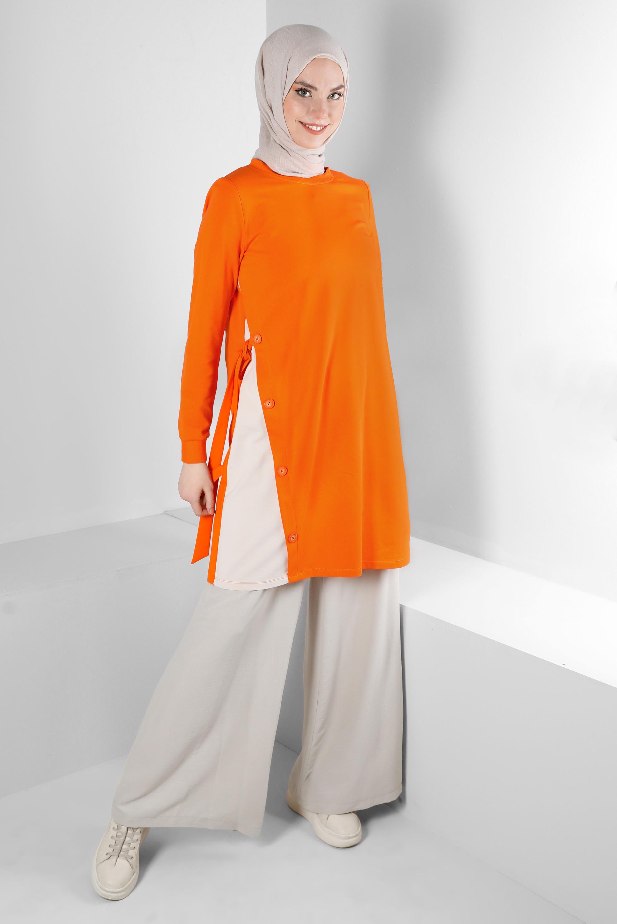 Tesettür giyim BEJ GENİŞ PAÇA BELİ LASTİKLİ PANTOLON 70507