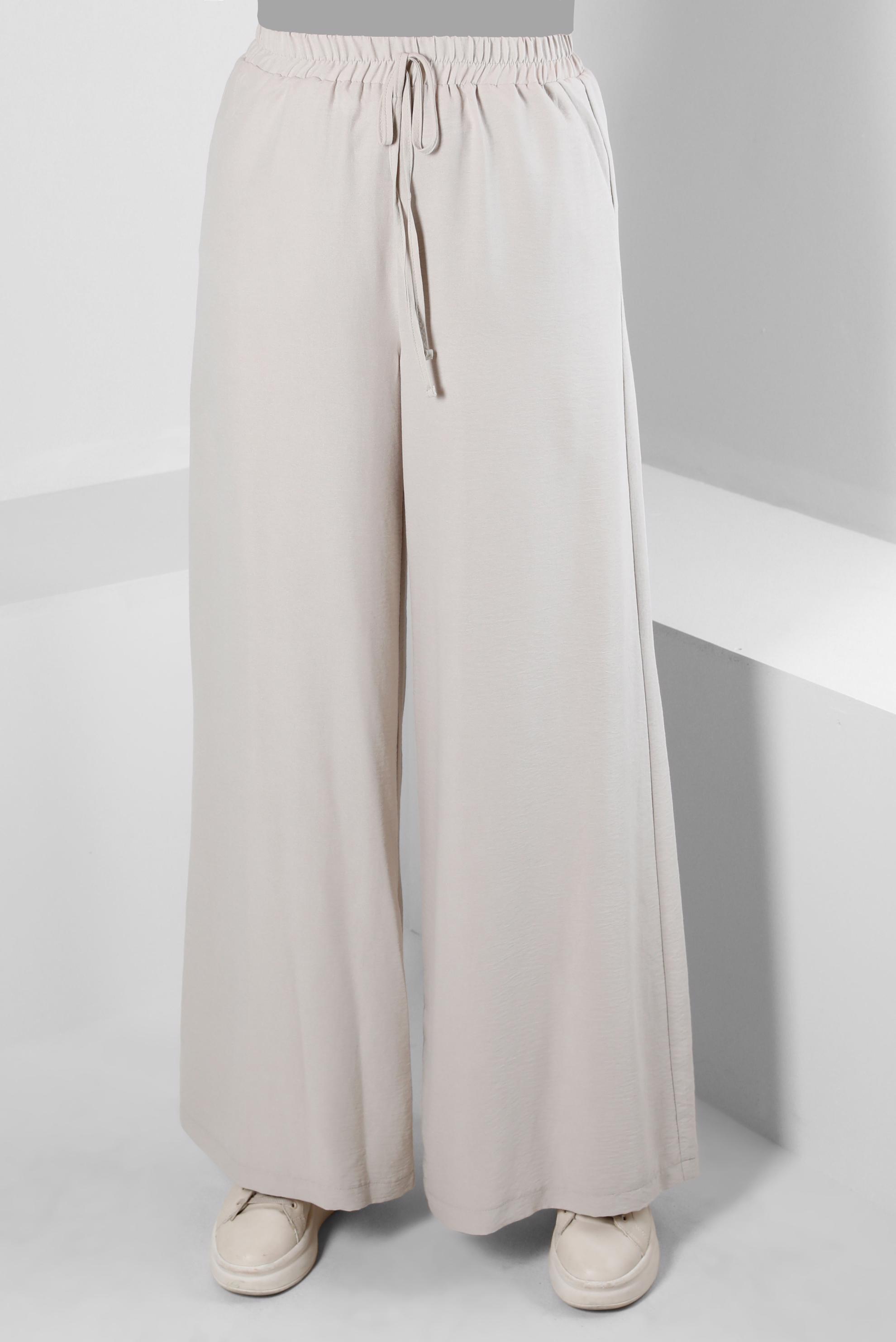 Tesettür giyim BEJ GENİŞ PAÇA BELİ LASTİKLİ PANTOLON 70507