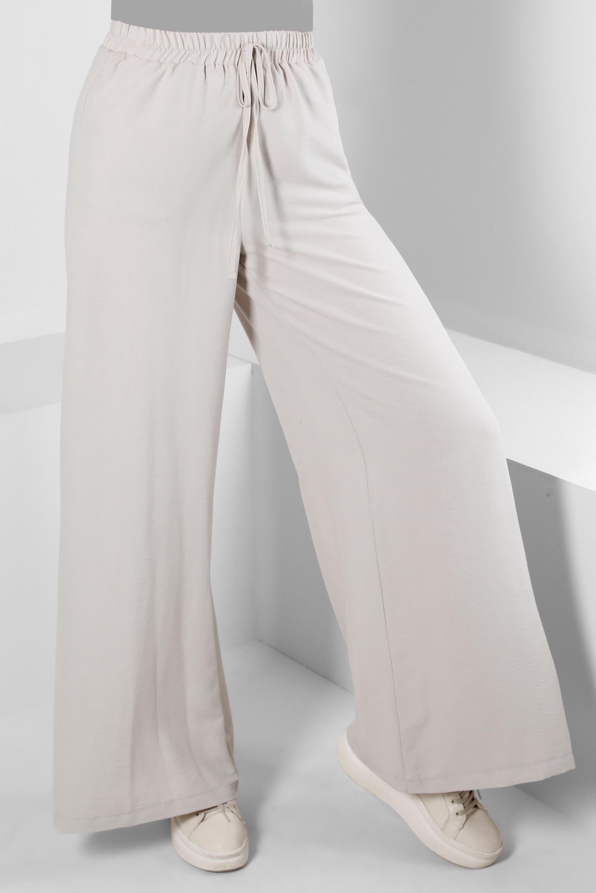 Tesettür giyim BEJ GENİŞ PAÇA BELİ LASTİKLİ PANTOLON 70507