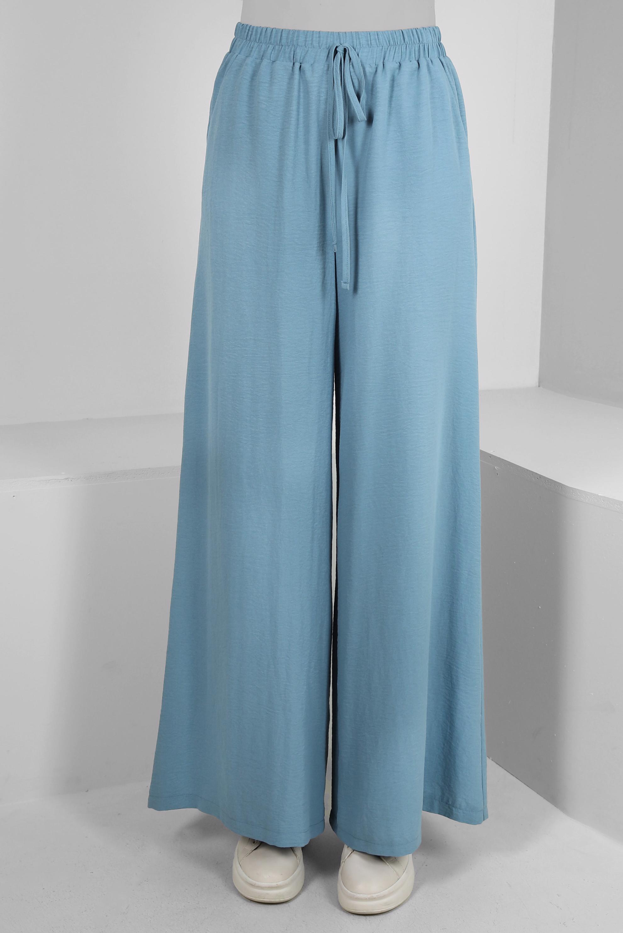 Tesettür giyim MAVİ GENİŞ PAÇA BELİ LASTİKLİ PANTOLON 70507