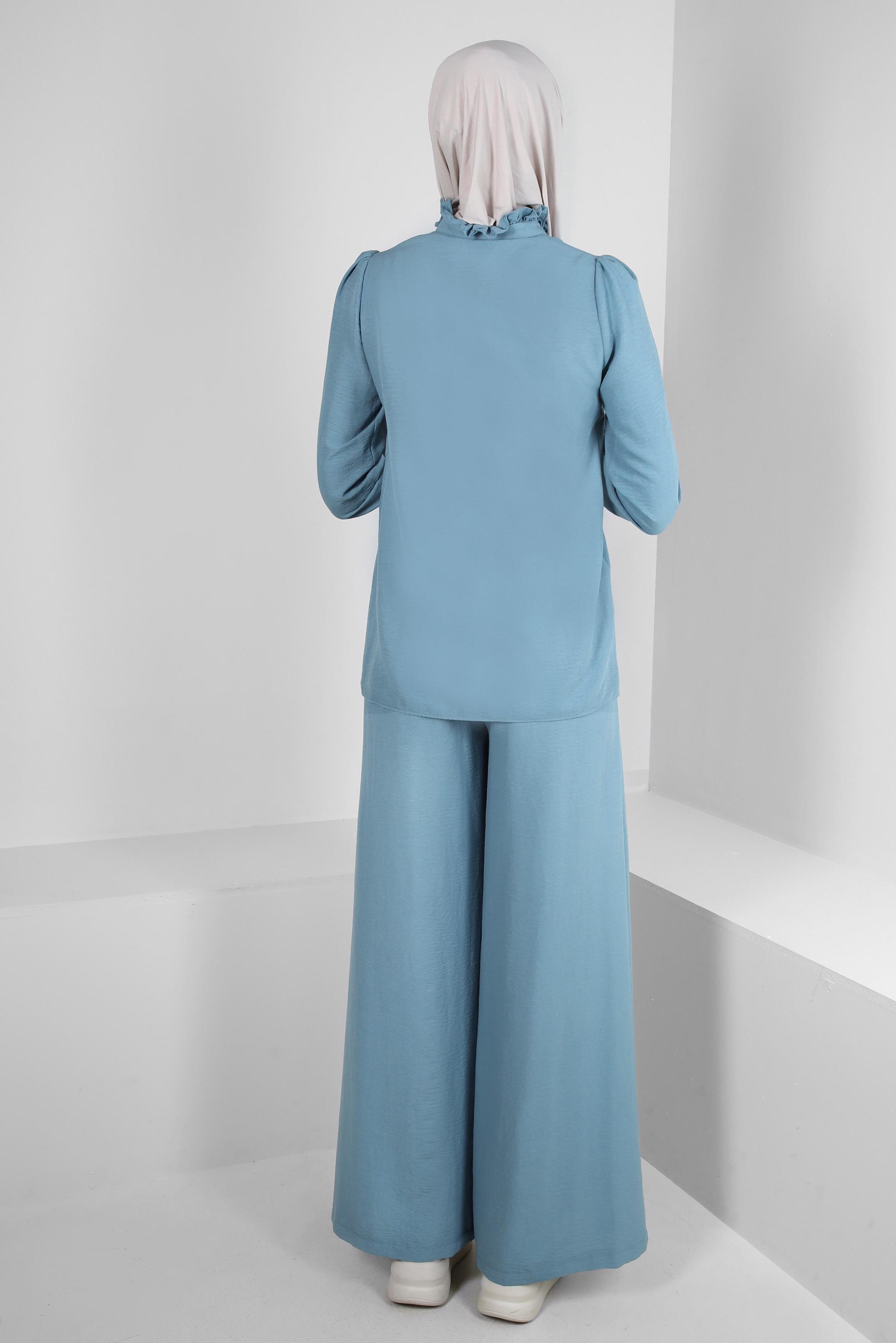 Tesettür giyim MAVİ GENİŞ PAÇA BELİ LASTİKLİ PANTOLON 70507