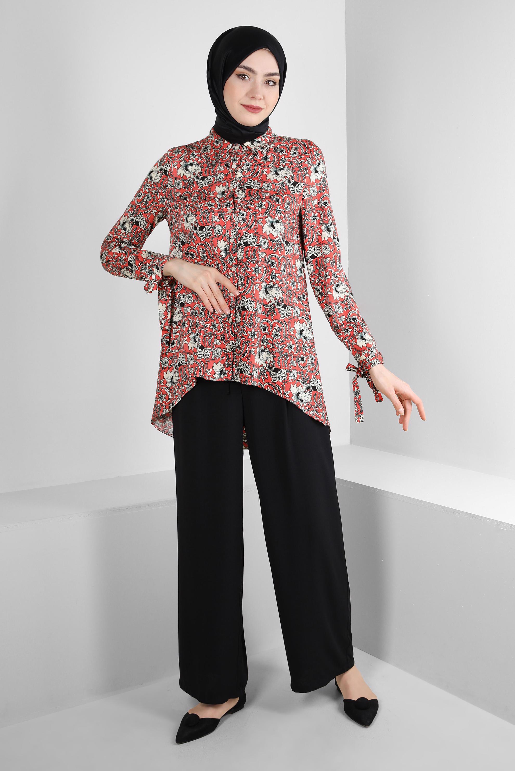 Tesettür giyim SİYAH BELİ LASTİKLİ BAĞCIKLI GENİŞ PAÇA PANTOLON 70509