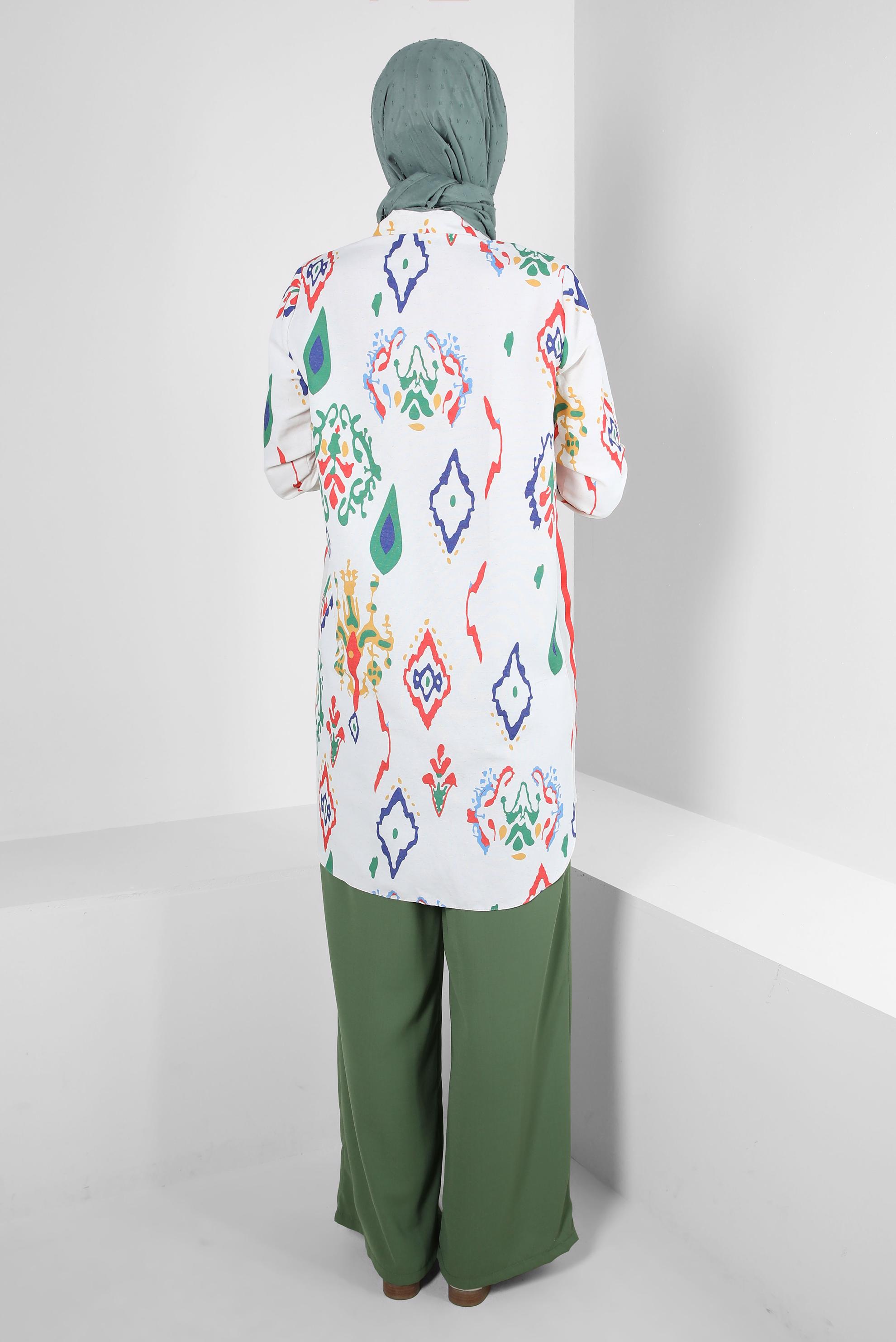 Tesettür giyim HAKİ BELİ LASTİKLİ BAĞCIKLI GENİŞ PAÇA PANTOLON 70509