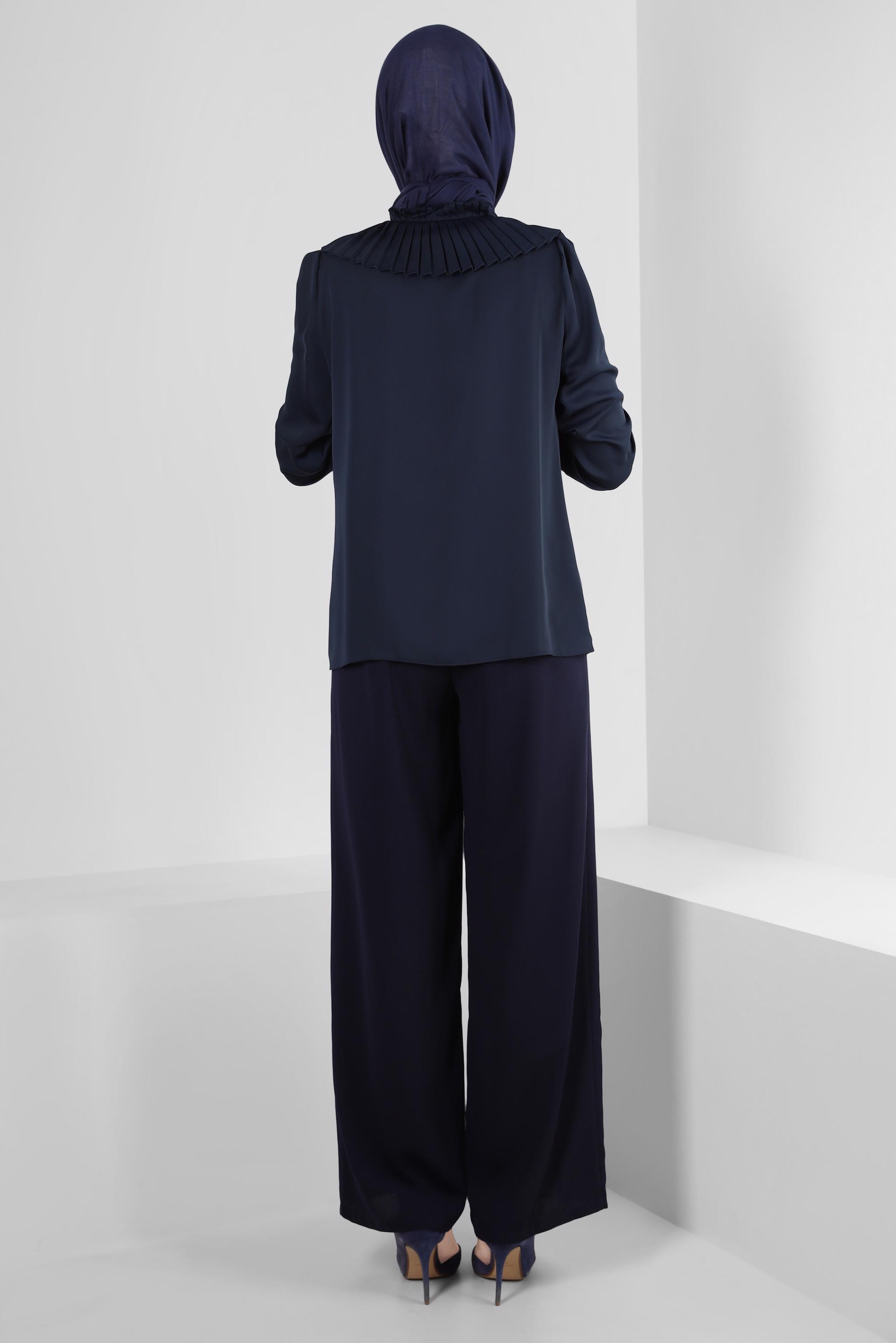 Tesettür giyim LACİVERT BELİ LASTİKLİ BAĞCIKLI GENİŞ PAÇA PANTOLON 70509