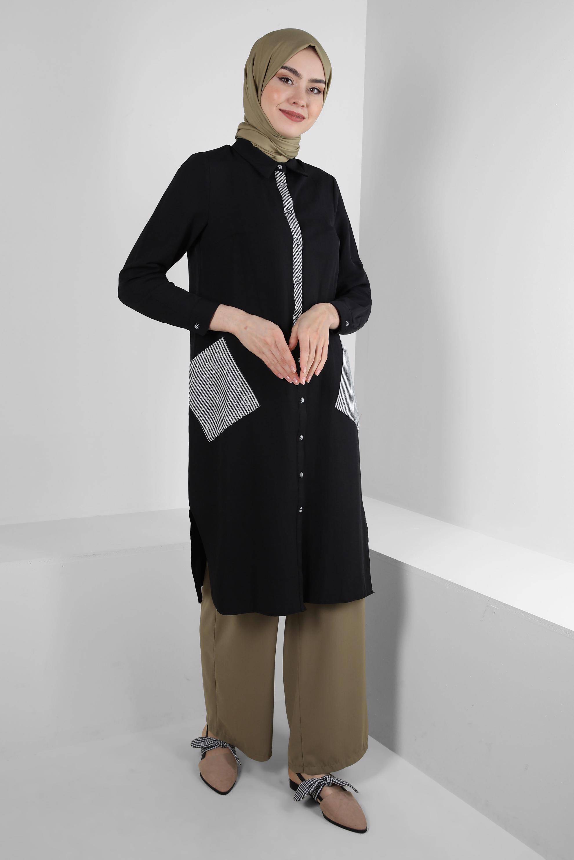 Tesettür giyim YEŞİL BELİ LASTİKLİ BAĞCIKLI GENİŞ PAÇA PANTOLON 70509