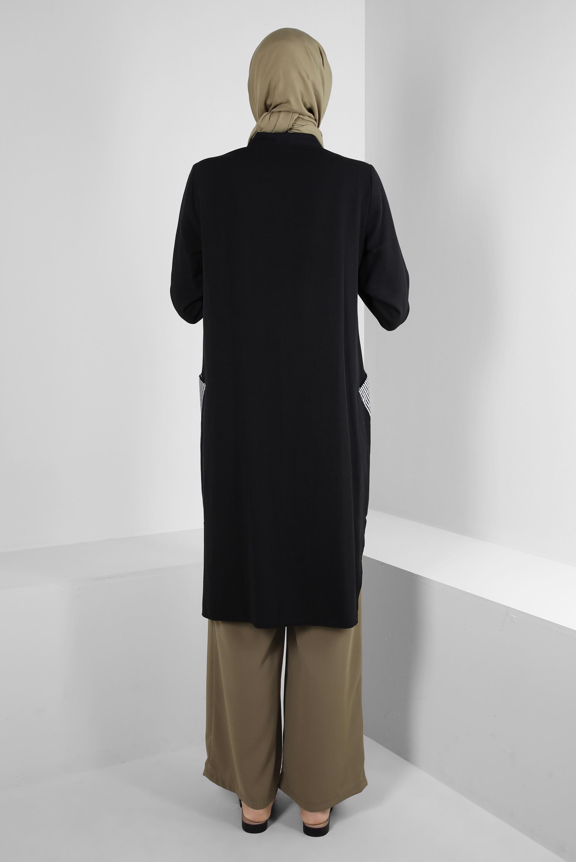 Tesettür giyim YEŞİL BELİ LASTİKLİ BAĞCIKLI GENİŞ PAÇA PANTOLON 70509