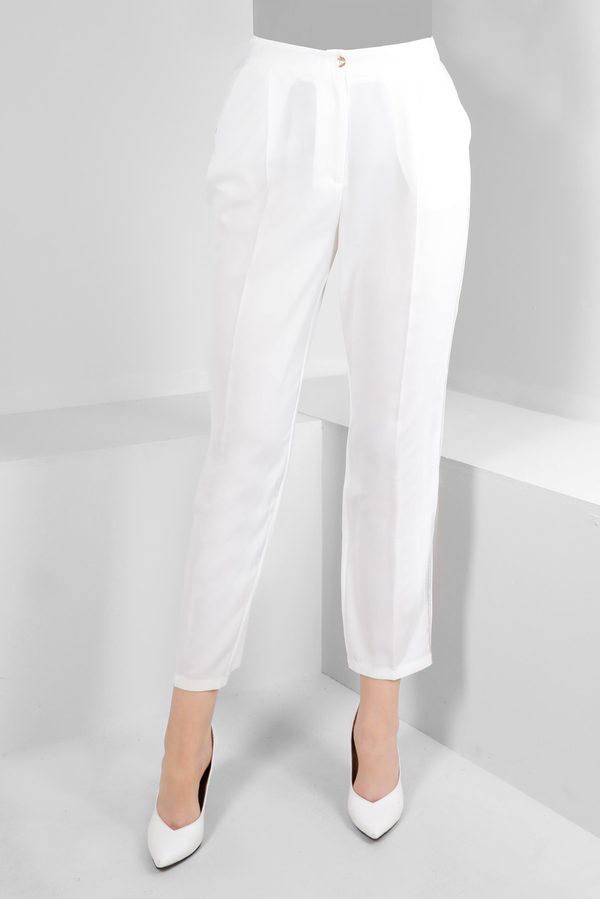 Tesettür giyim BEYAZ ŞERİT DETAYLI HAVUÇ KESİM PANTOLON 70510