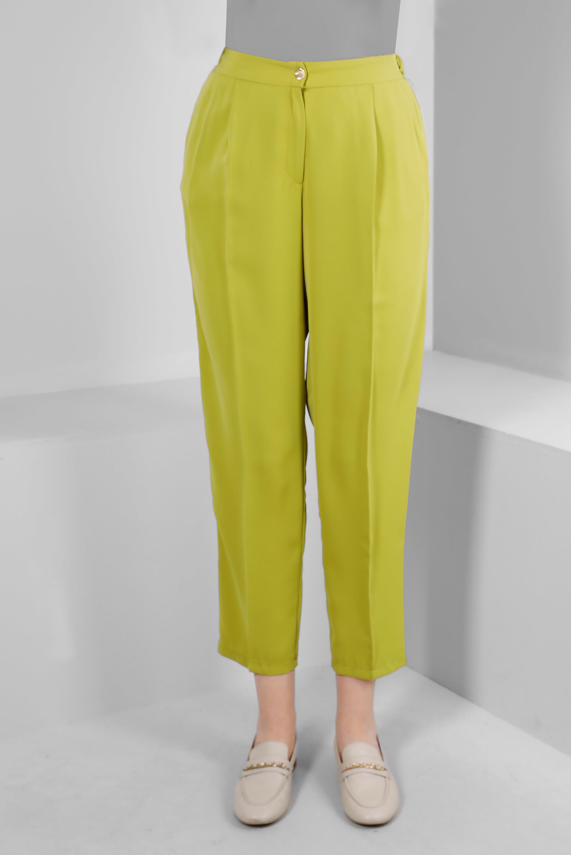 Tesettür giyim YEŞİL ŞERİT DETAYLI HAVUÇ KESİM PANTOLON 70510