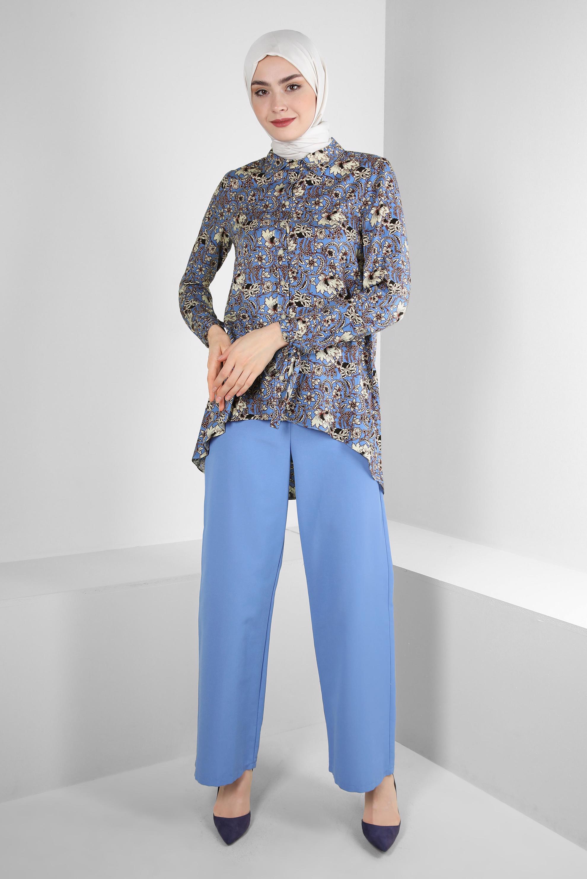 Tesettür giyim MAVİ BOL PAÇA CEP DETAYLI PANTOLON 70511