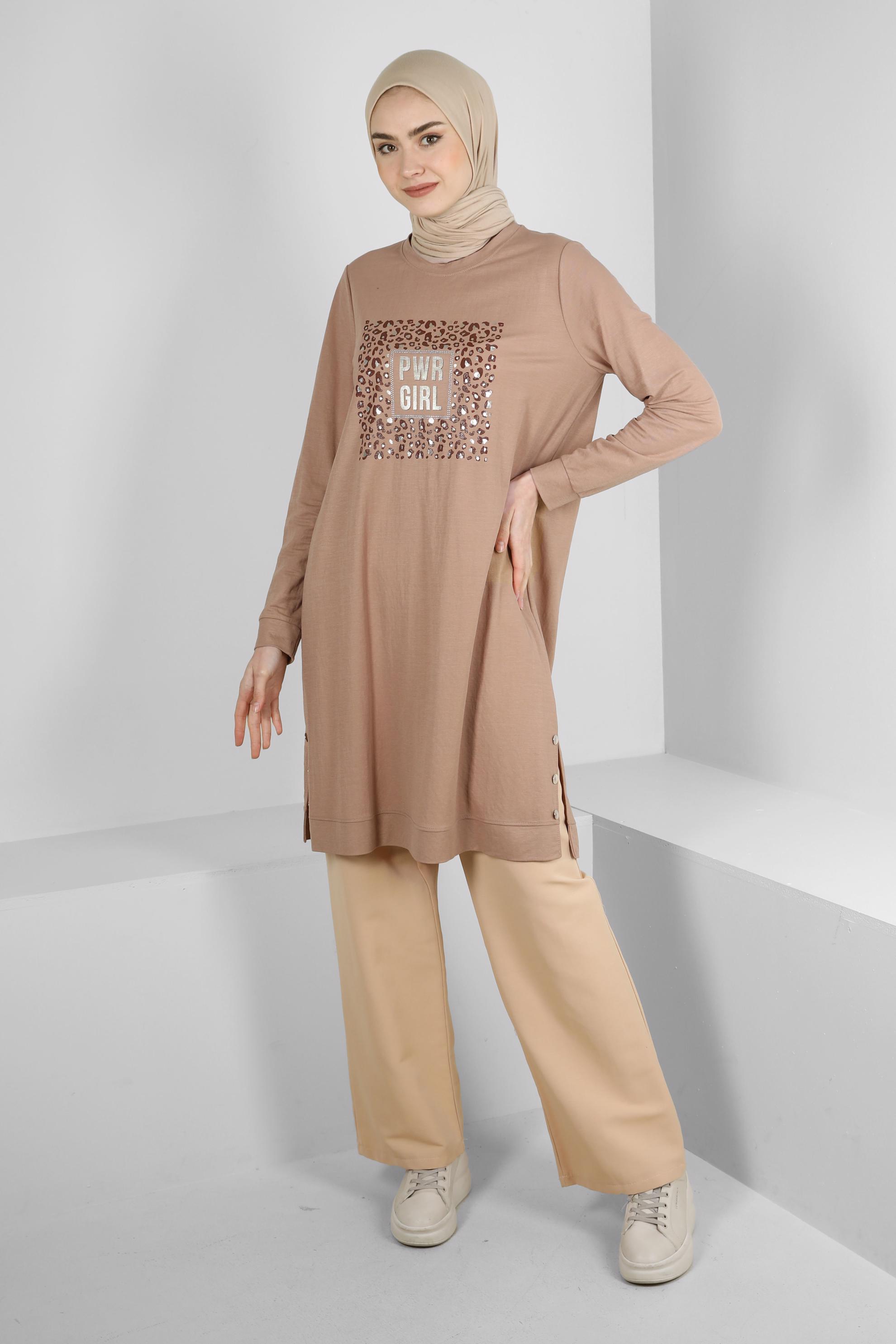 Tesettür giyim BEJ BOL PAÇA CEP DETAYLI PANTOLON 70511