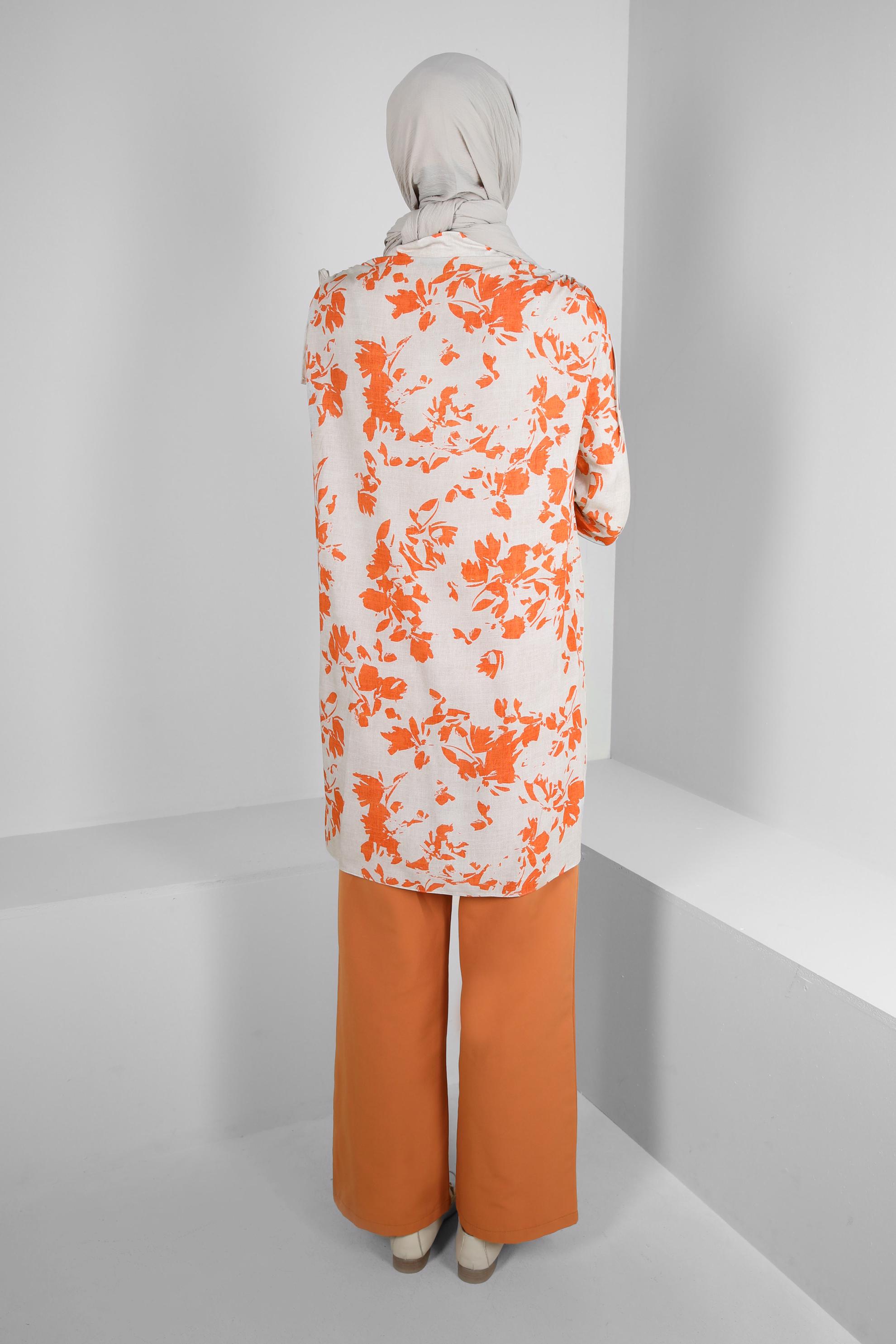 Tesettür giyim TURUNCU BOL PAÇA CEP DETAYLI PANTOLON 70511