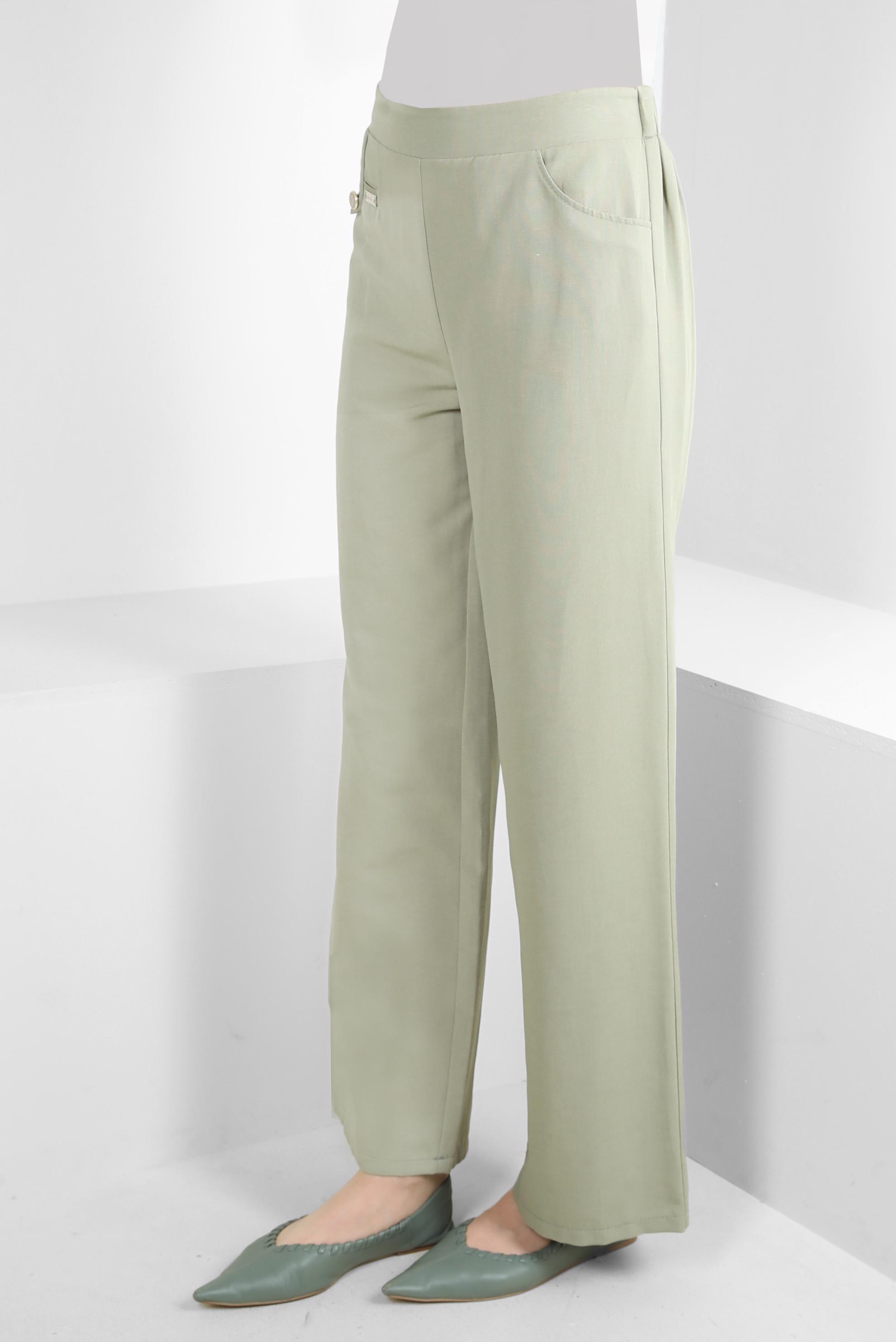 Tesettür giyim HAKİ BOL PAÇA CEP DETAYLI PANTOLON 70511