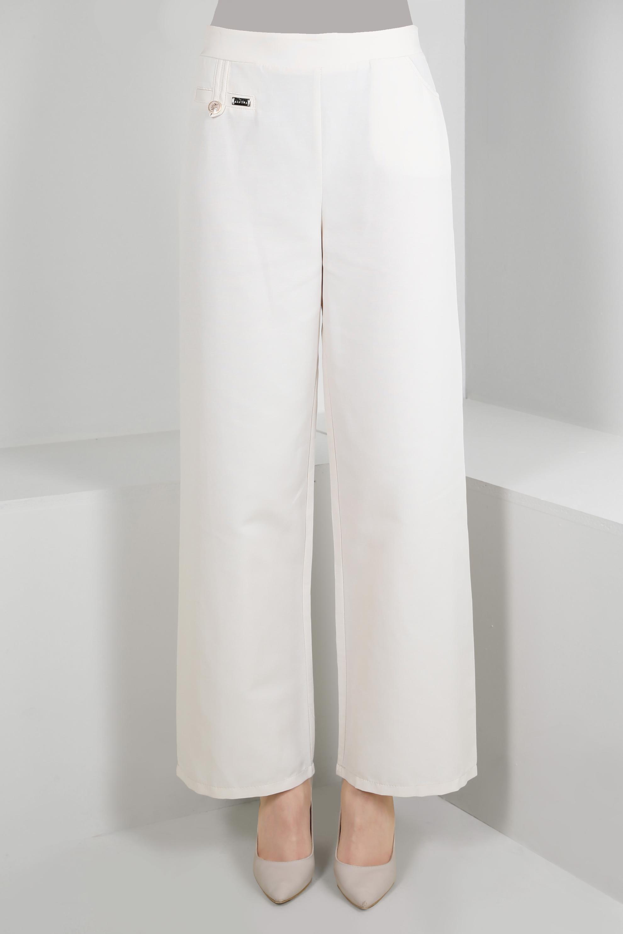 Tesettür giyim EKRU BOL PAÇA CEP DETAYLI PANTOLON 70511