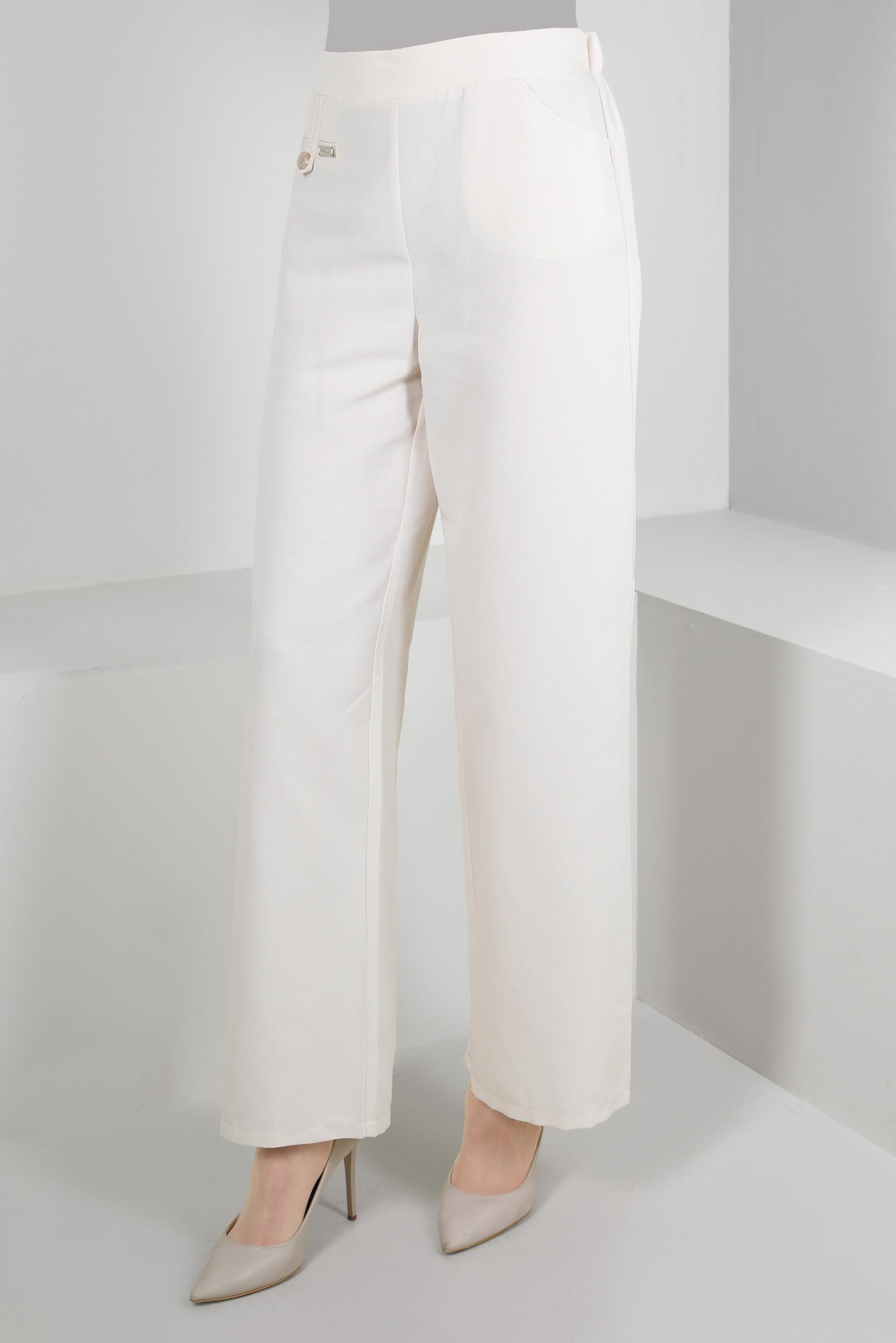 Tesettür giyim EKRU BOL PAÇA CEP DETAYLI PANTOLON 70511