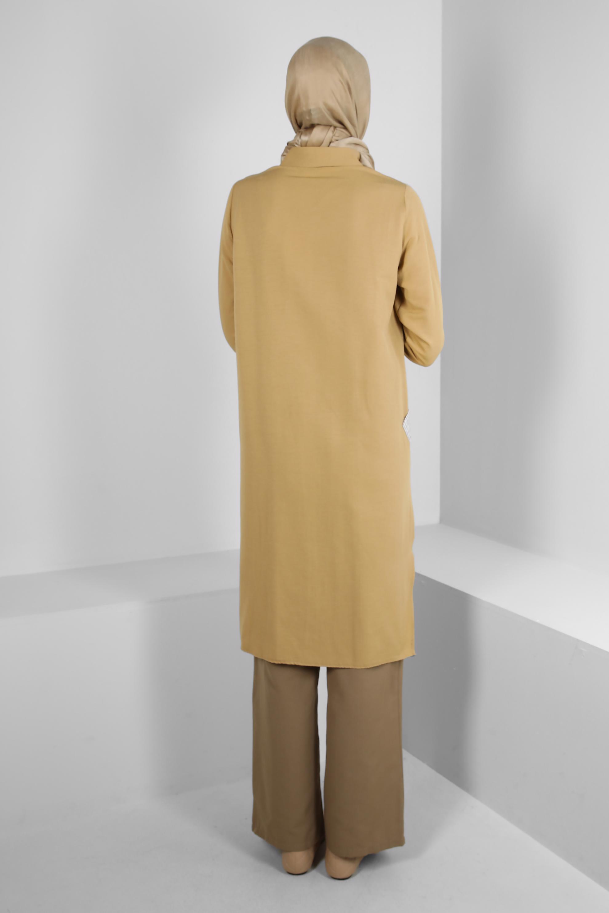 Tesettür giyim KAHVE BOL PAÇA CEP DETAYLI PANTOLON 70511