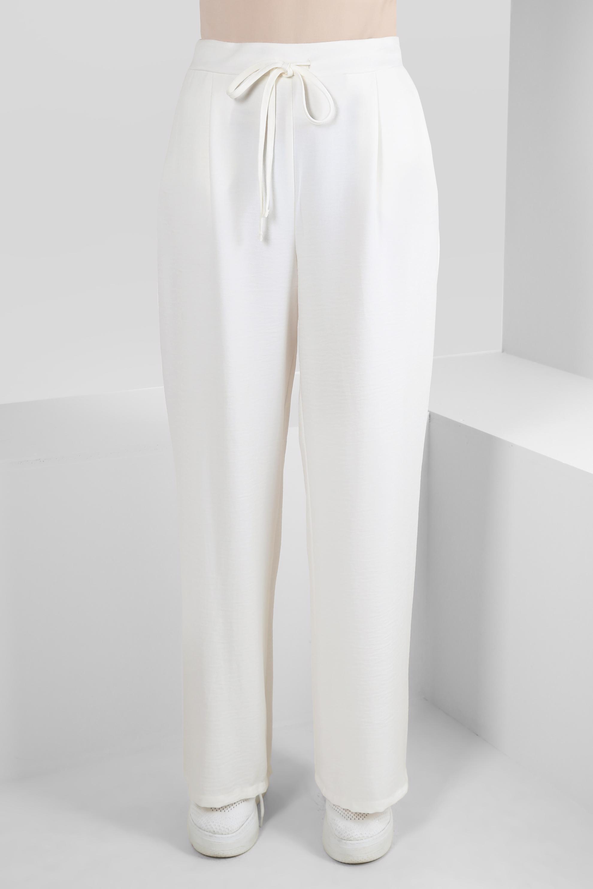 Tesettür giyim BEYAZ GENİŞ PAÇA BAĞCIK DETAYLI PANTOLON 70512