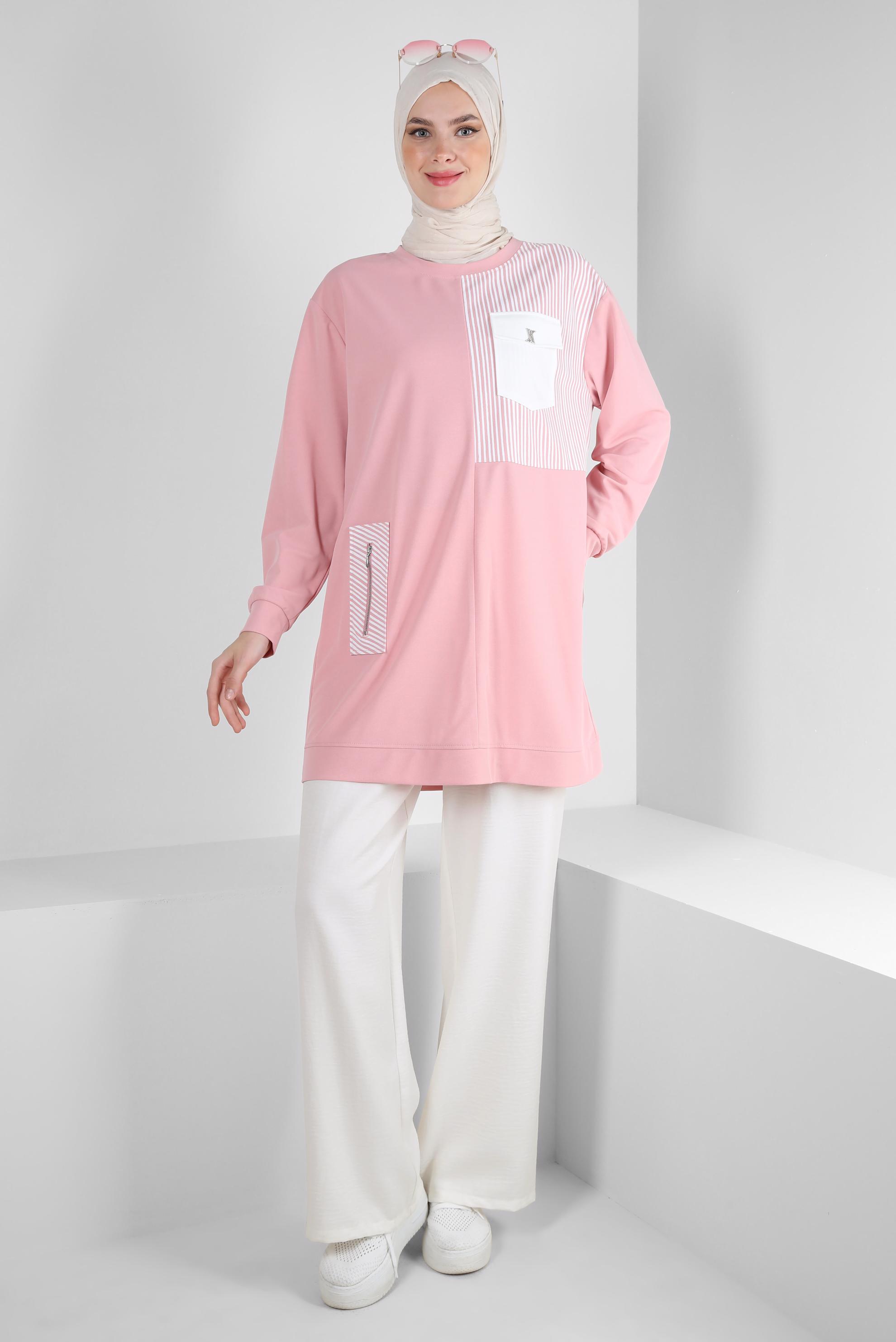 Tesettür giyim BEYAZ GENİŞ PAÇA BAĞCIK DETAYLI PANTOLON 70512