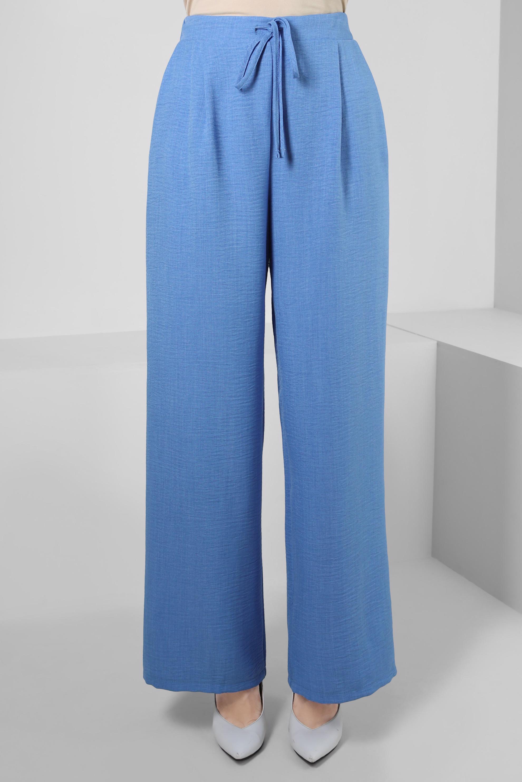 Tesettür giyim MAVİ GENİŞ PAÇA BAĞCIK DETAYLI PANTOLON 70512