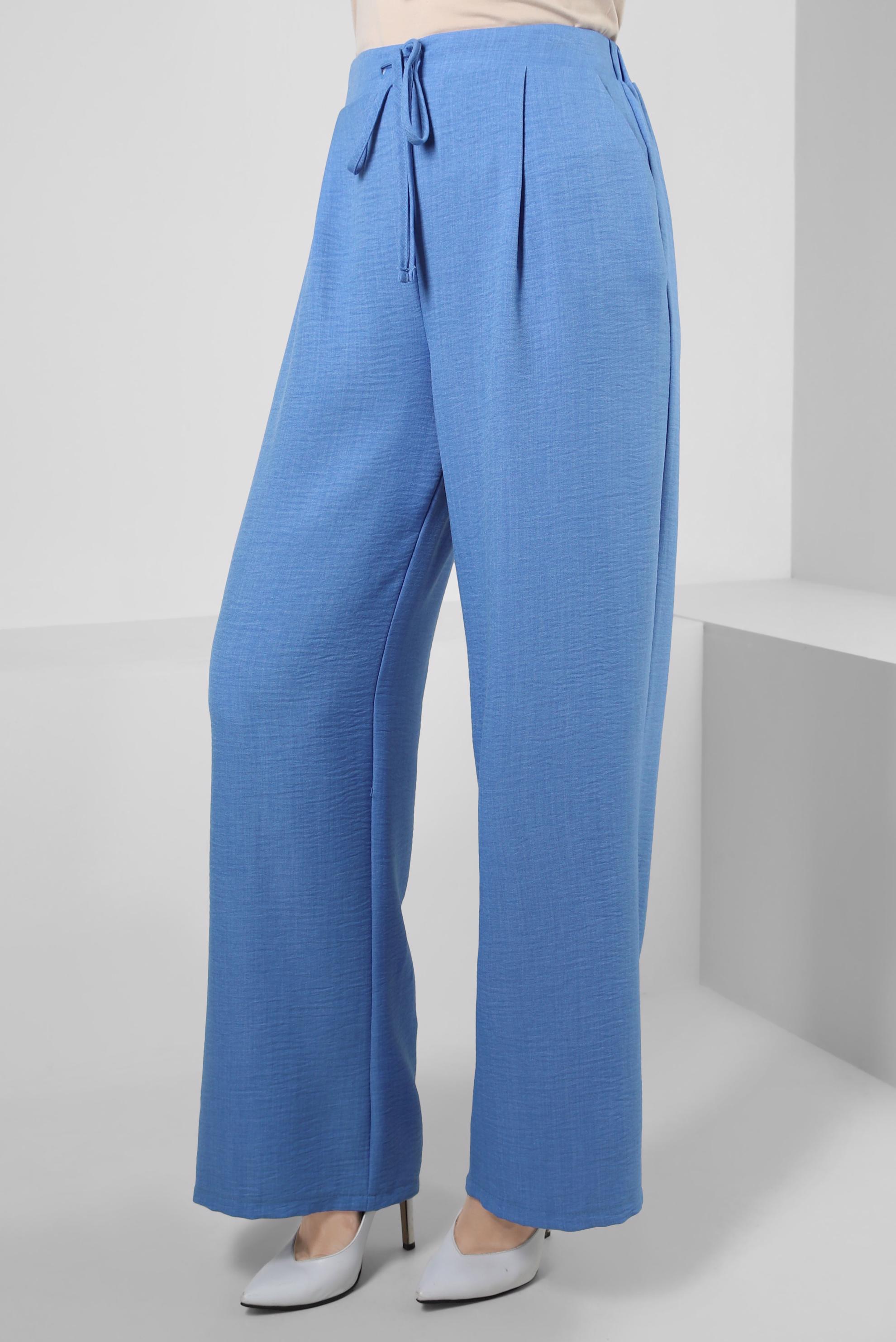 Tesettür giyim MAVİ GENİŞ PAÇA BAĞCIK DETAYLI PANTOLON 70512