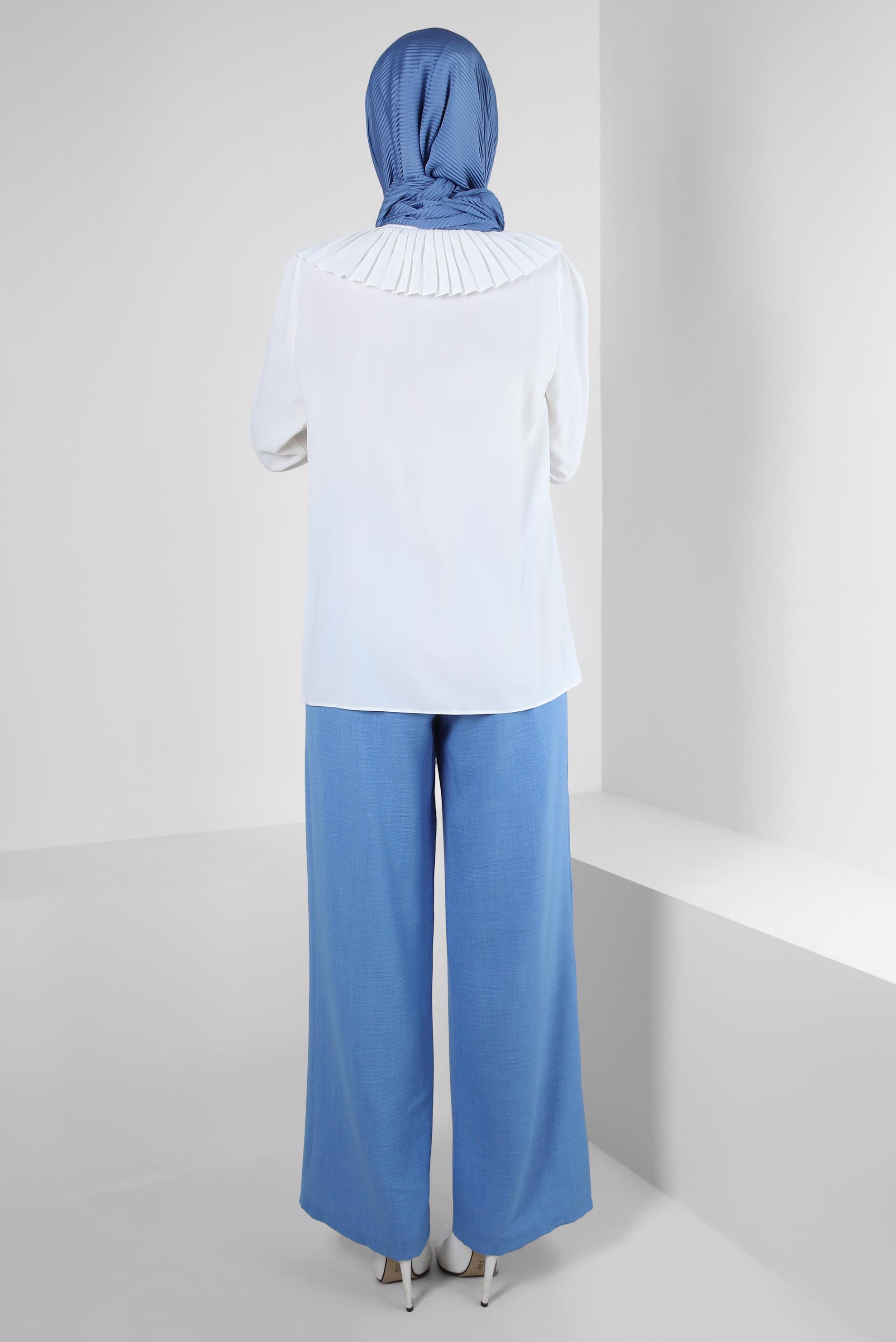 Tesettür giyim MAVİ GENİŞ PAÇA BAĞCIK DETAYLI PANTOLON 70512