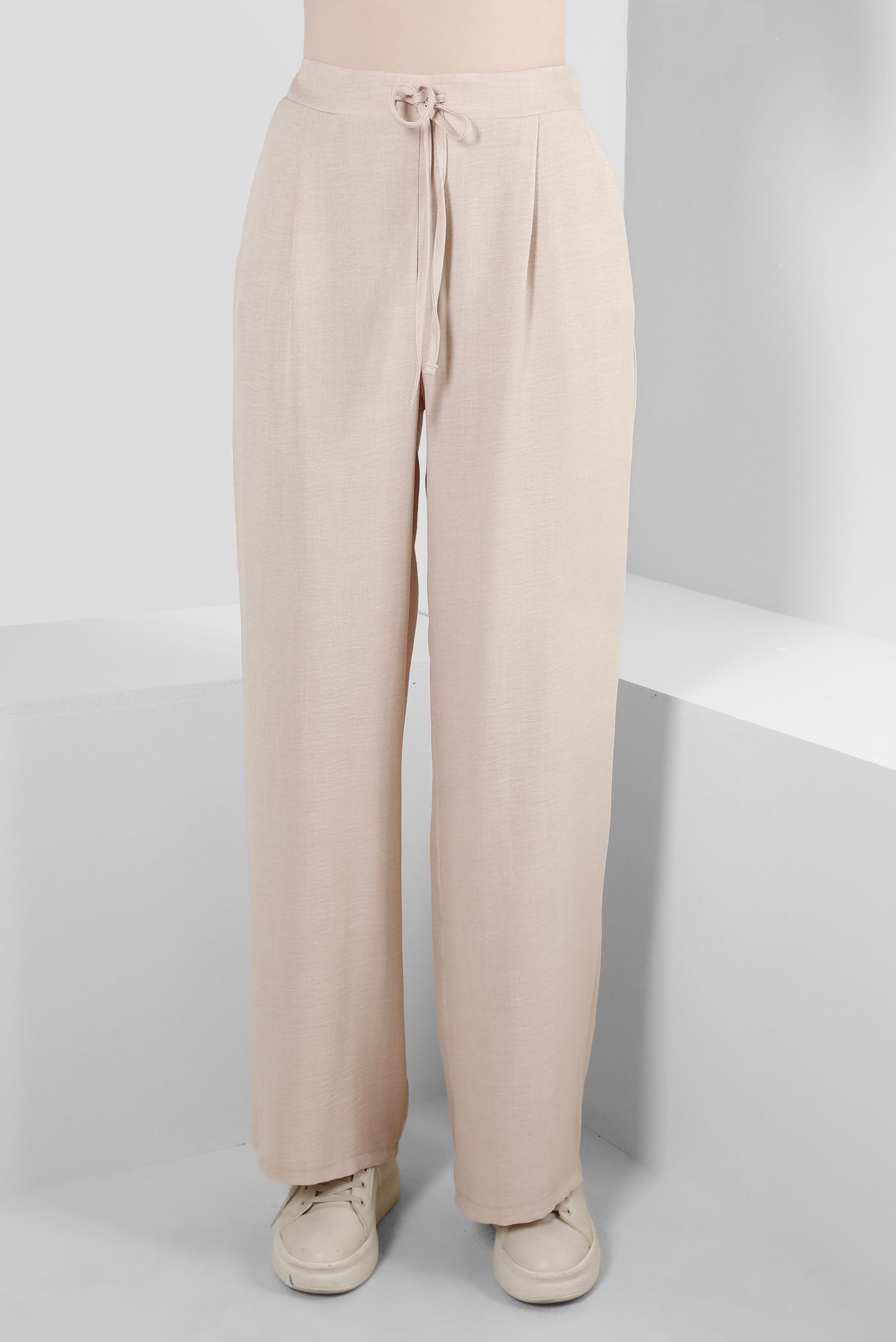 Tesettür giyim BEJ GENİŞ PAÇA BAĞCIK DETAYLI PANTOLON 70512