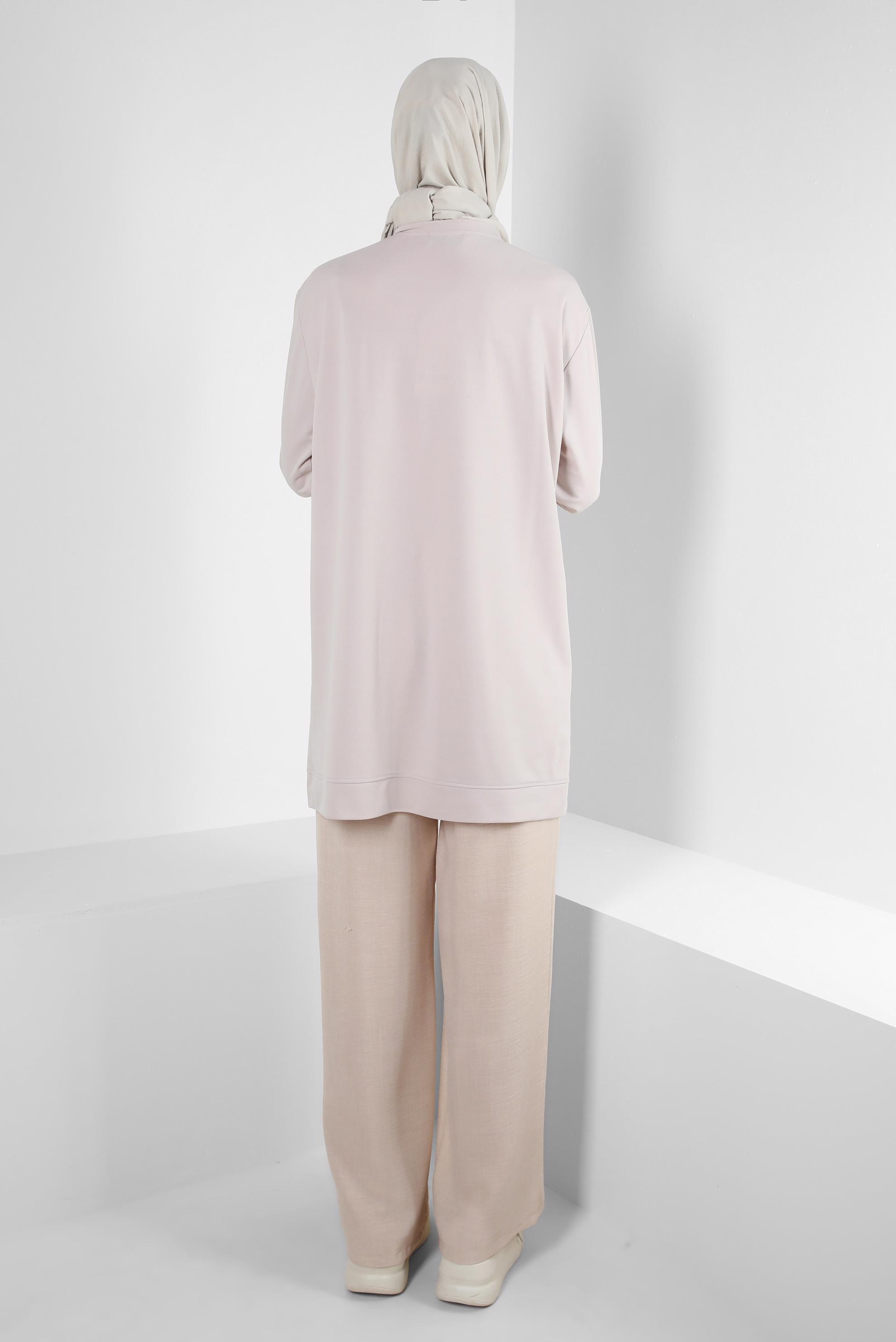 Tesettür giyim BEJ GENİŞ PAÇA BAĞCIK DETAYLI PANTOLON 70512