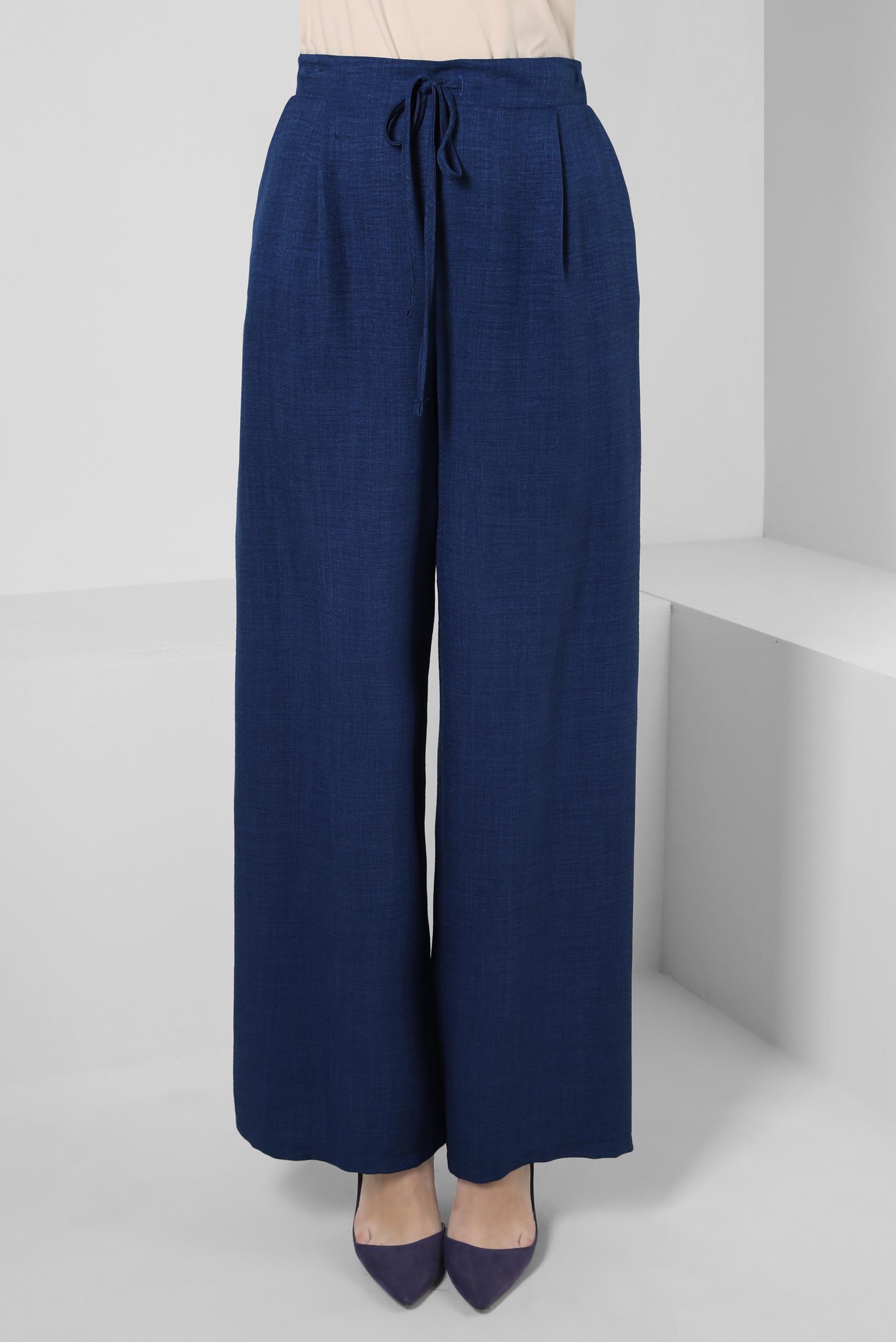 Tesettür giyim LACİVERT GENİŞ PAÇA BAĞCIK DETAYLI PANTOLON 70512