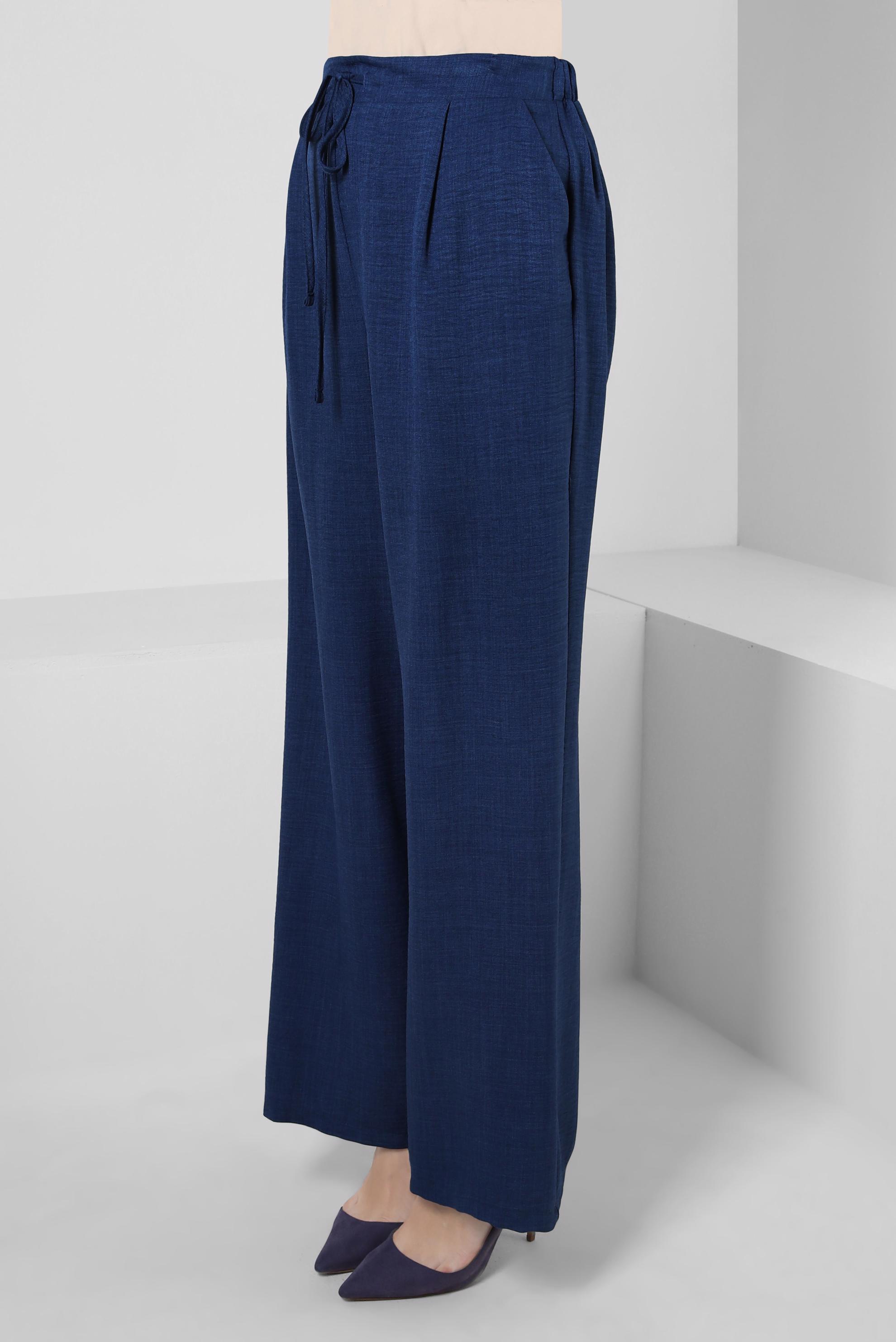 Tesettür giyim LACİVERT GENİŞ PAÇA BAĞCIK DETAYLI PANTOLON 70512