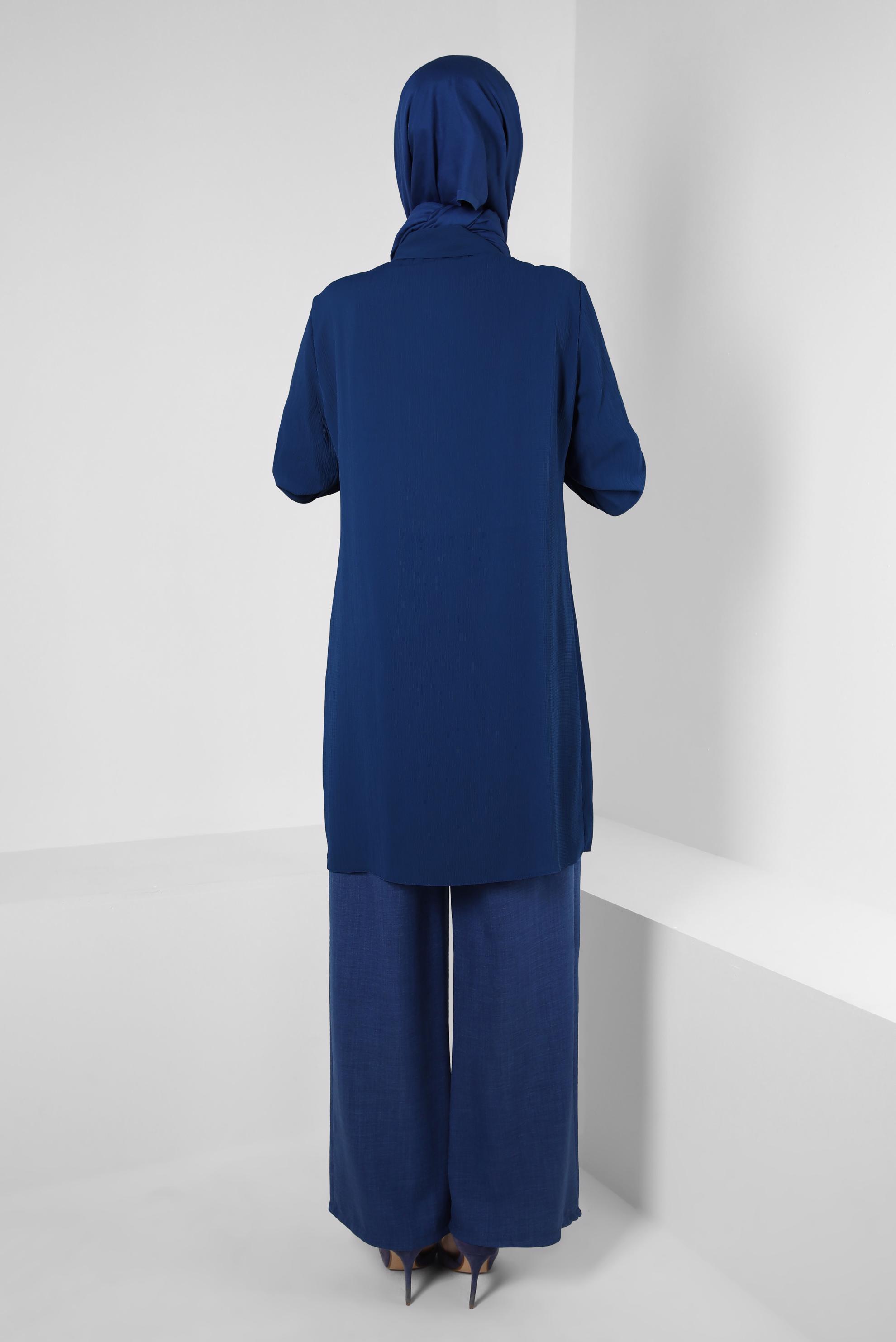 Tesettür giyim LACİVERT GENİŞ PAÇA BAĞCIK DETAYLI PANTOLON 70512