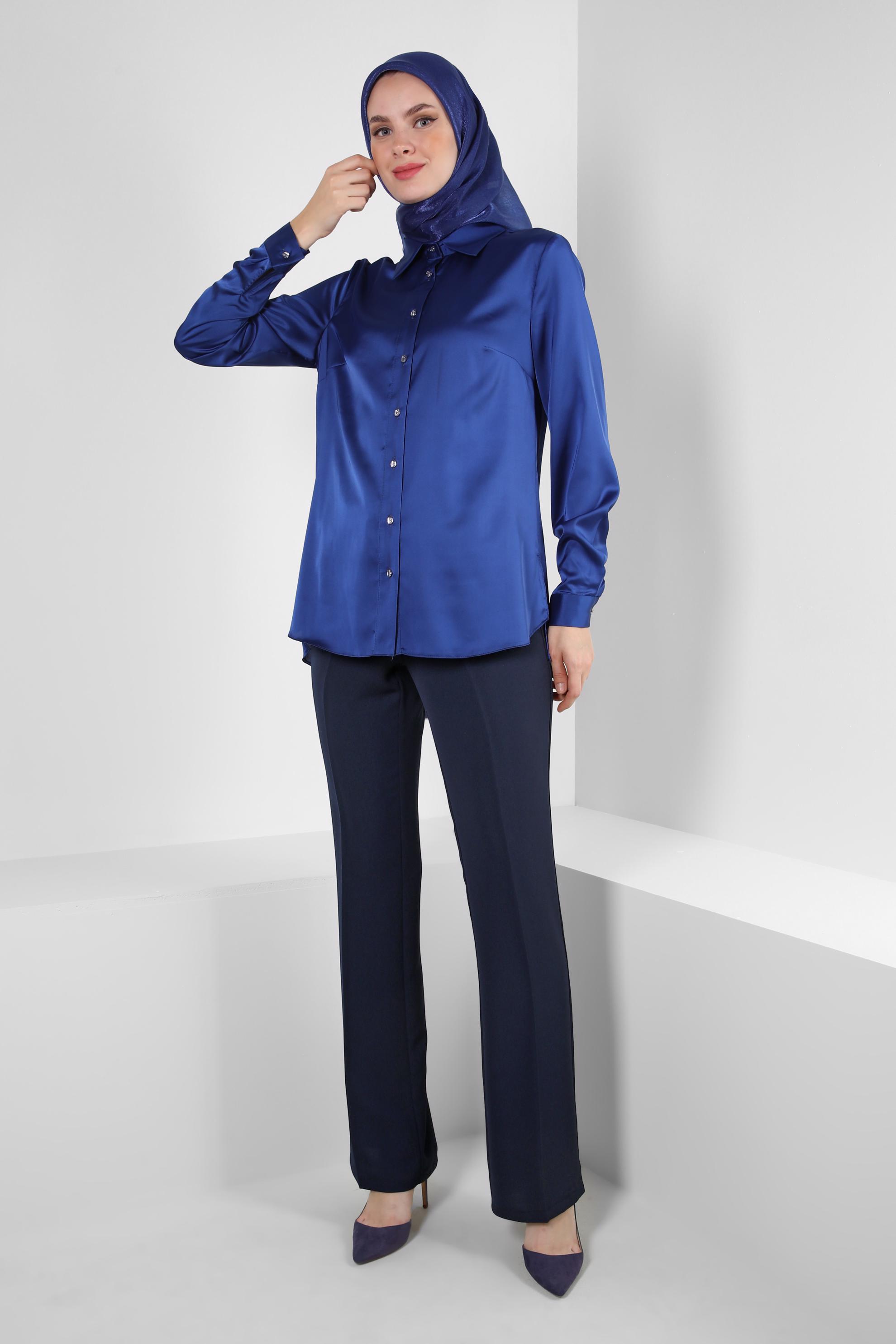 Tesettür giyim LACİVERT İSPANYOL PAÇA PANTOLON 70514