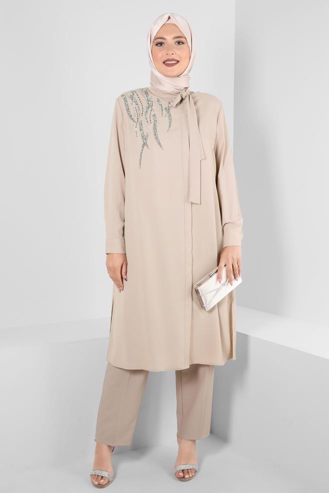 Vêtements hijab BEIGE PANTALON COUPE DROITE AVEC POCHE 70515 - ALVİNA