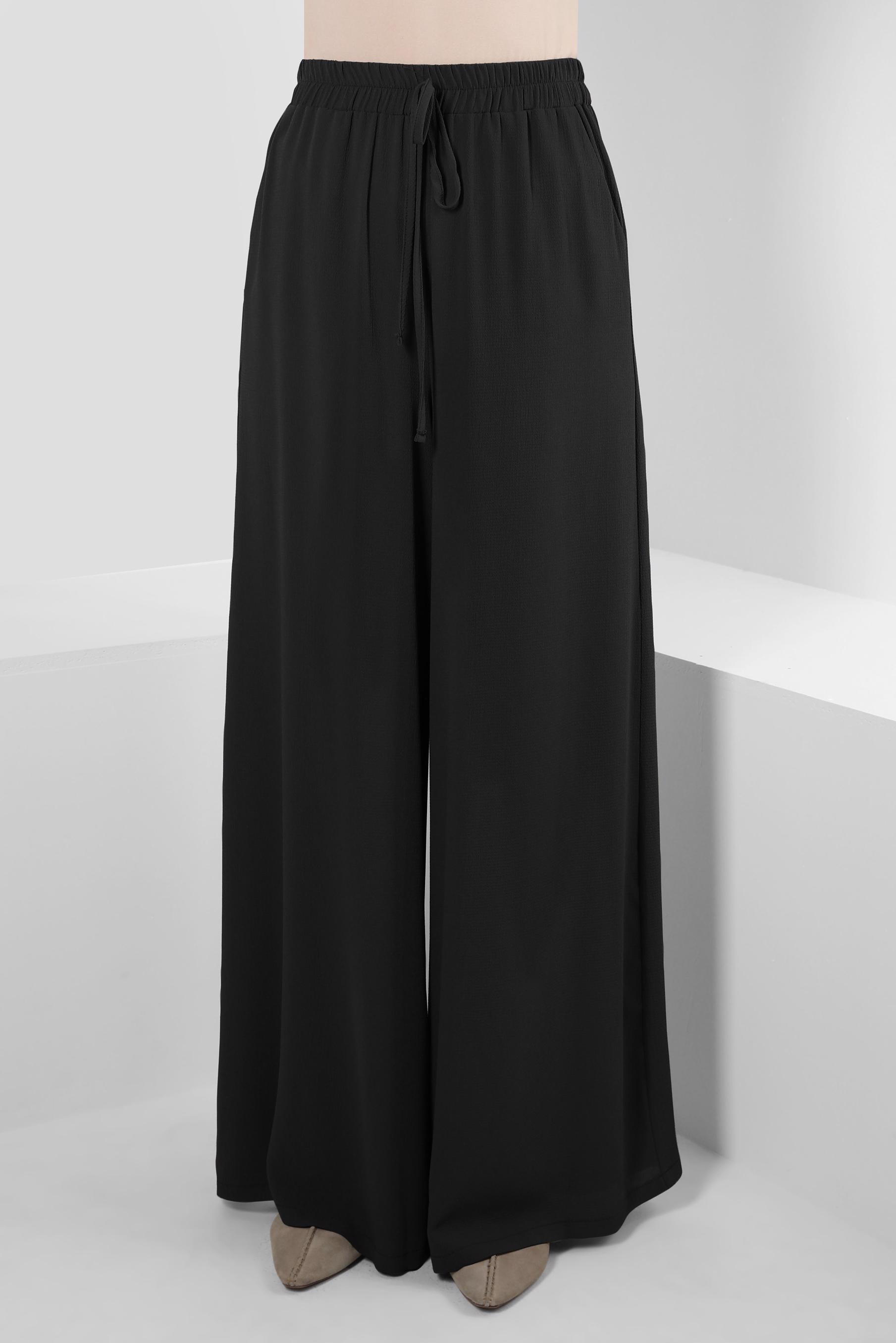 Tesettür giyim SİYAH BOL PAÇA BELİ LASTİKLİ CEPLİ PANTOLON 70516